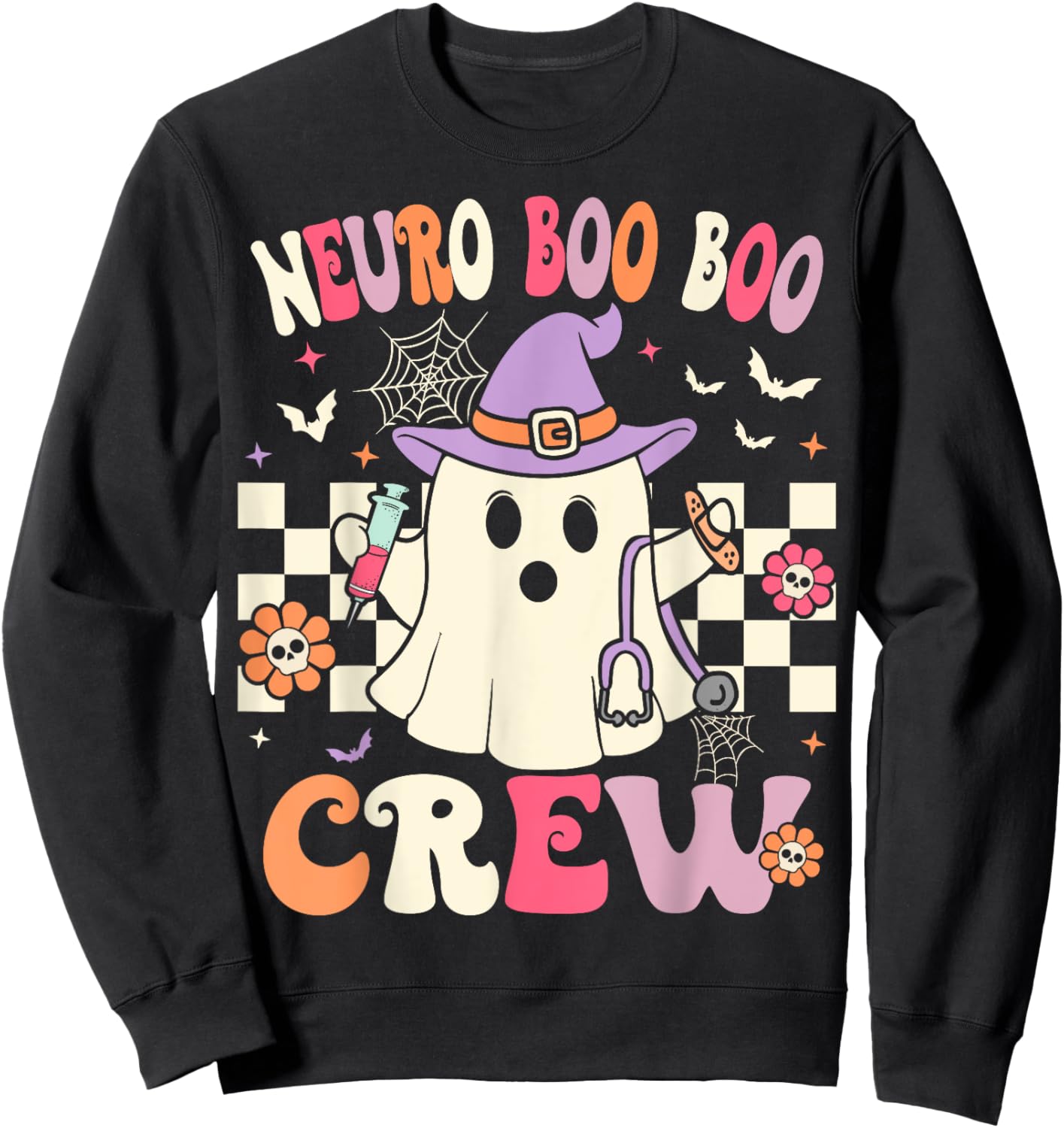 Groovy Neuro Nurse Halloween Ghost Neurology Nurse Sweatshirt - Sweatshirt | Black