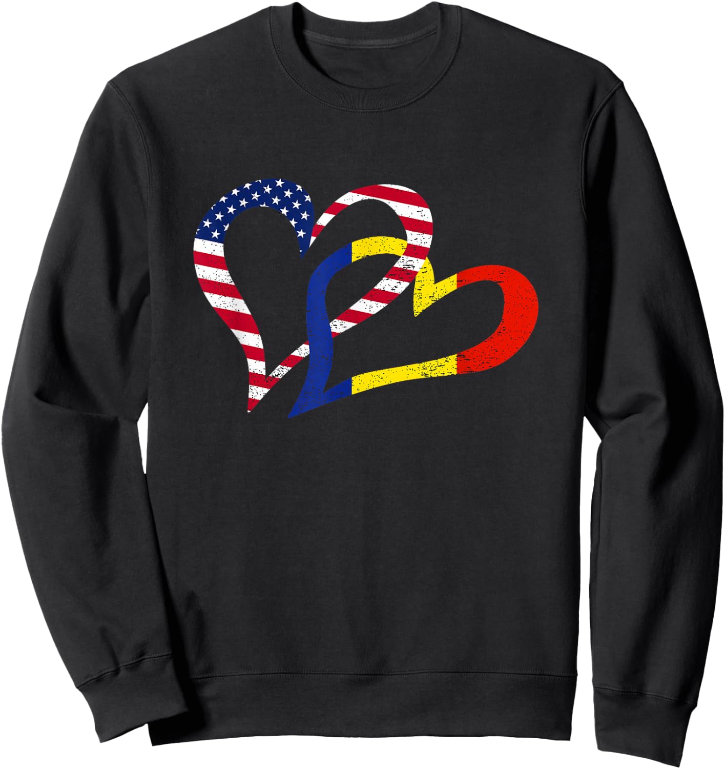 Cool Romania USA Flag Heart Romanian Americans Pride Print Sweatshirt - Sweatshirt | Black