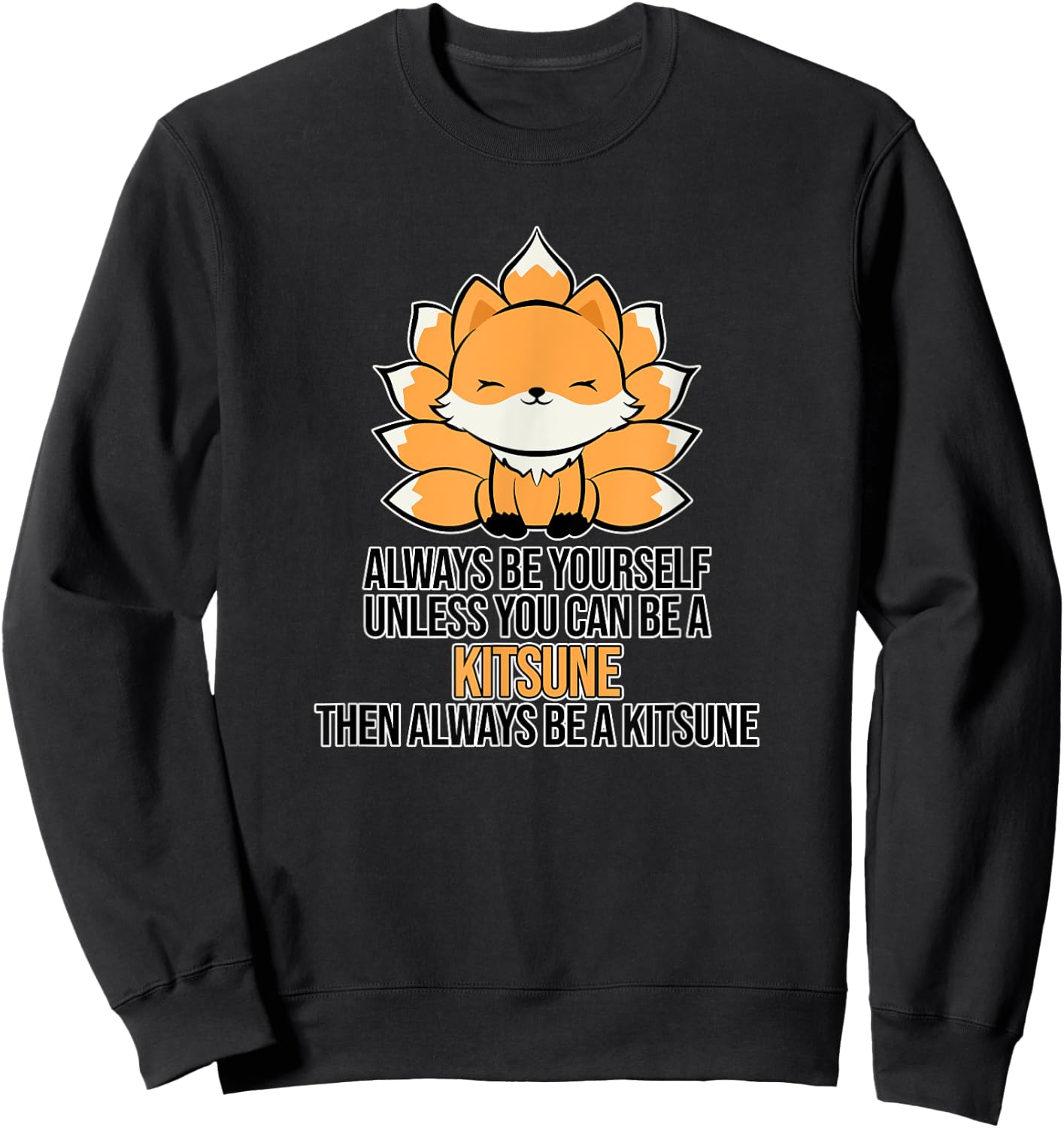 Japanese Fox Cute Funny Anime Kami Kawaii Kitsune Inari Fox Sweatshirt - Sweatshirt | Black