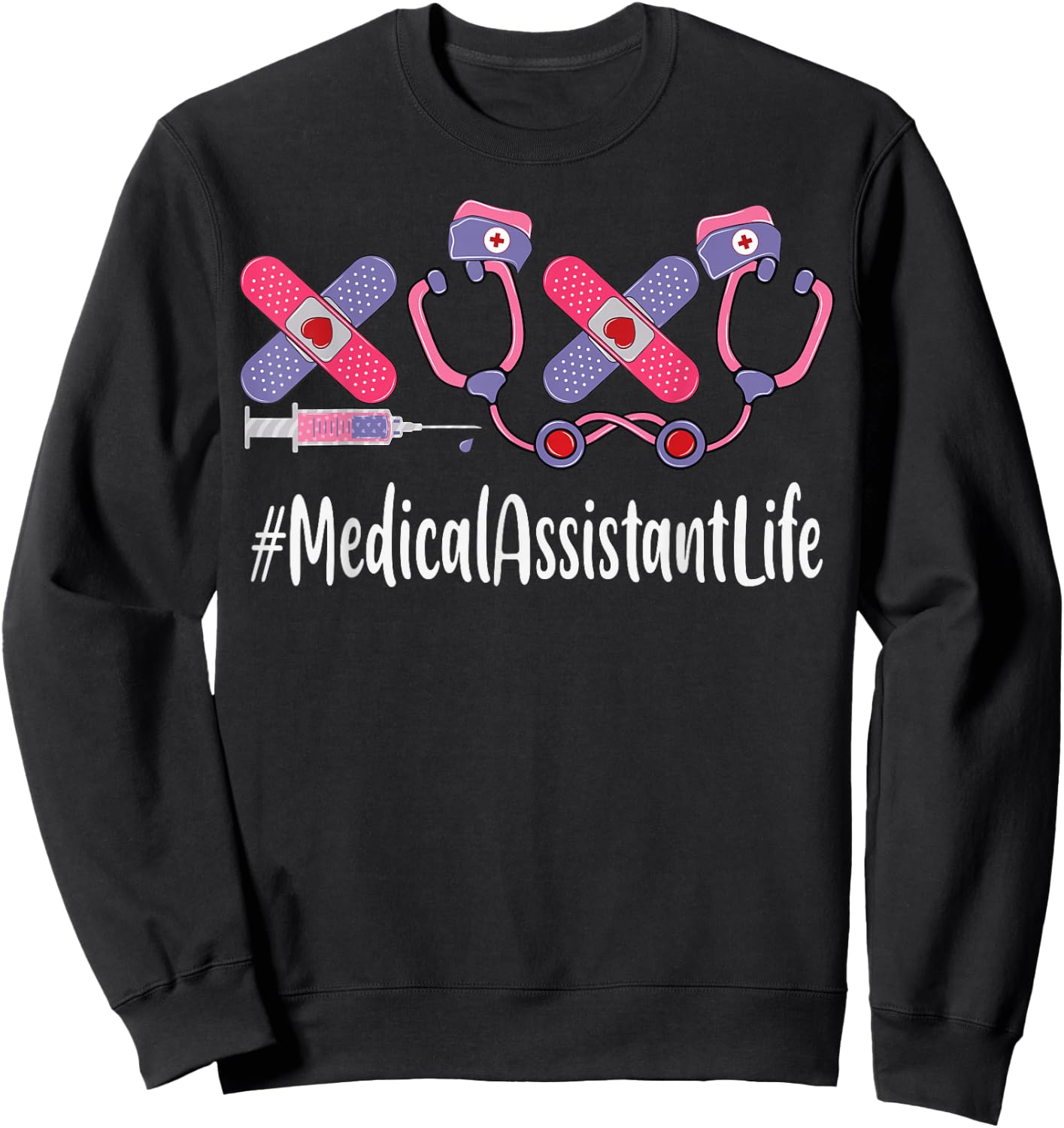 Medical Assistant Valentines Day Women Heart Stethoscope Sweatshirt - Sweatshirt | Black