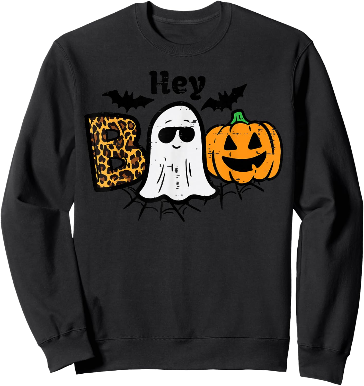 Halloween Hey Boo Ghost Pumpkin Costume Women Girls Kids Sweatshirt - Sweatshirt | Black