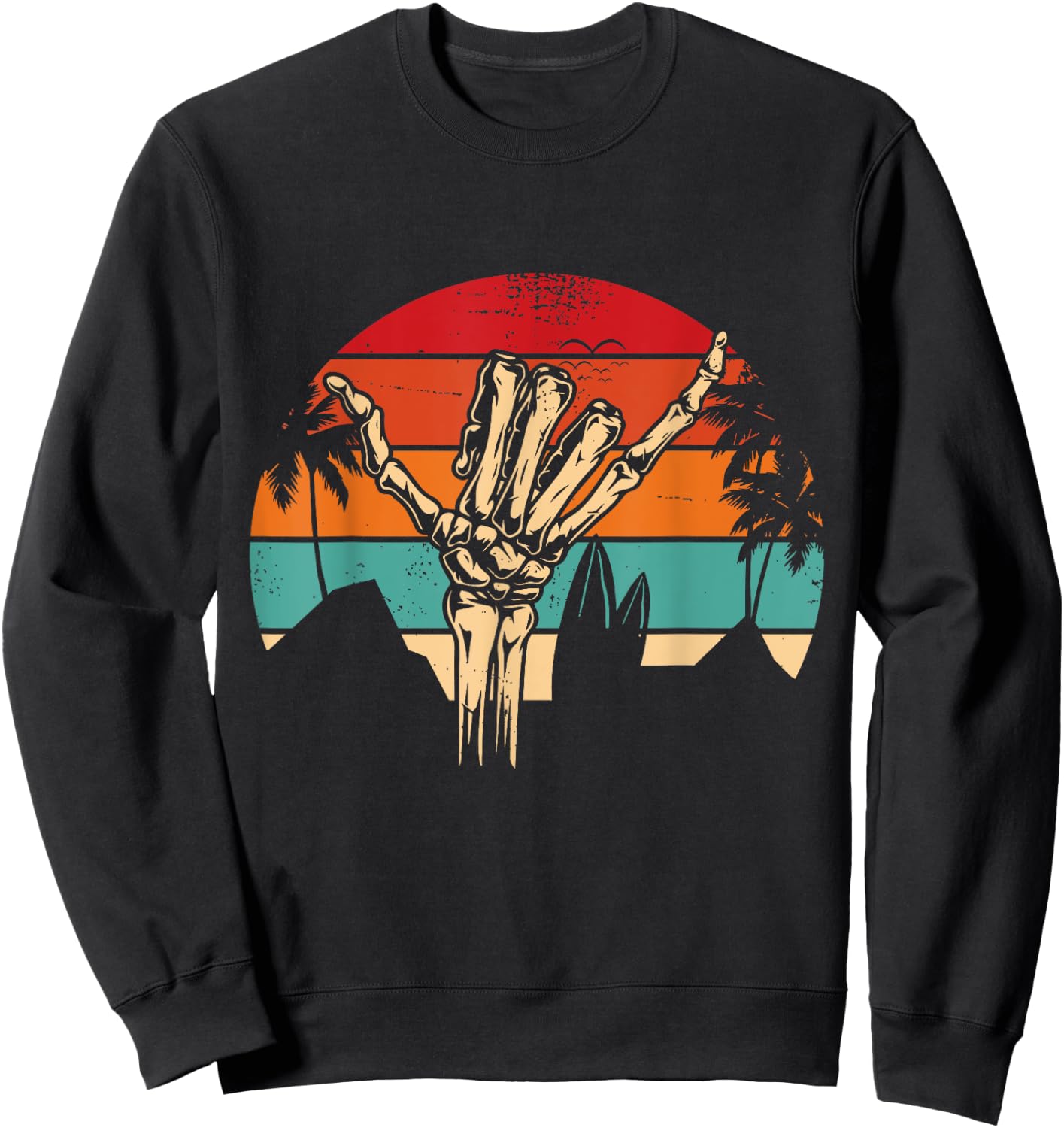 Shaka Sign Vintage Skeleton Hand - Surfing & Surf Sweatshirt - Sweatshirt | Black