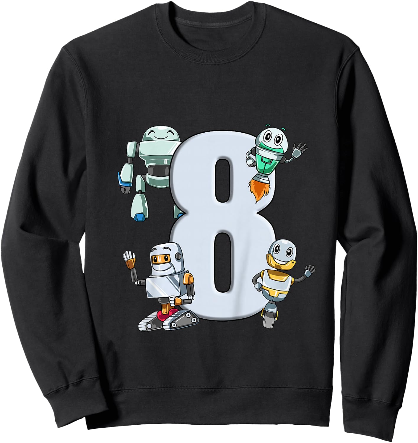 Robots 8th Birthday - Kids Robotic Science Gift Sweatshirt - Sweatshirt | Black