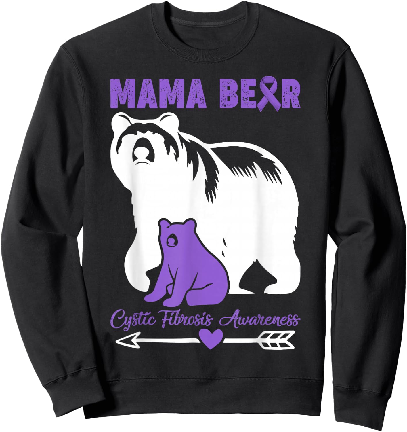 Proud Mama Bear Of A Cystic Fibrosis Awareness Warrior Mom Sweatshirt - Sweatshirt | Black
