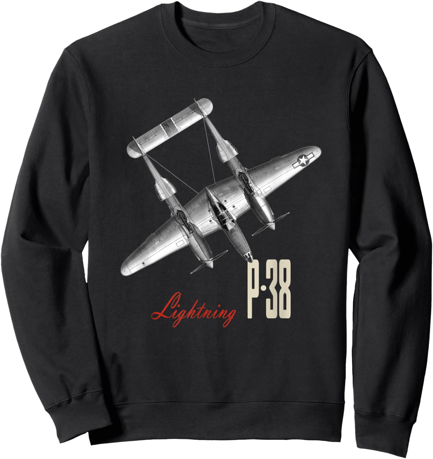 P-38 Lightning WW2 Fighter Plane Sweatshirt - Sweatshirt | Black