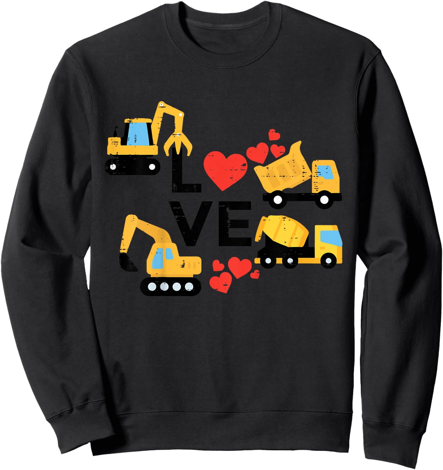 Kids Valentines Day Love Construction Vehicles Boys Kids Toddler Sweatshirt - Sweatshirt | Black