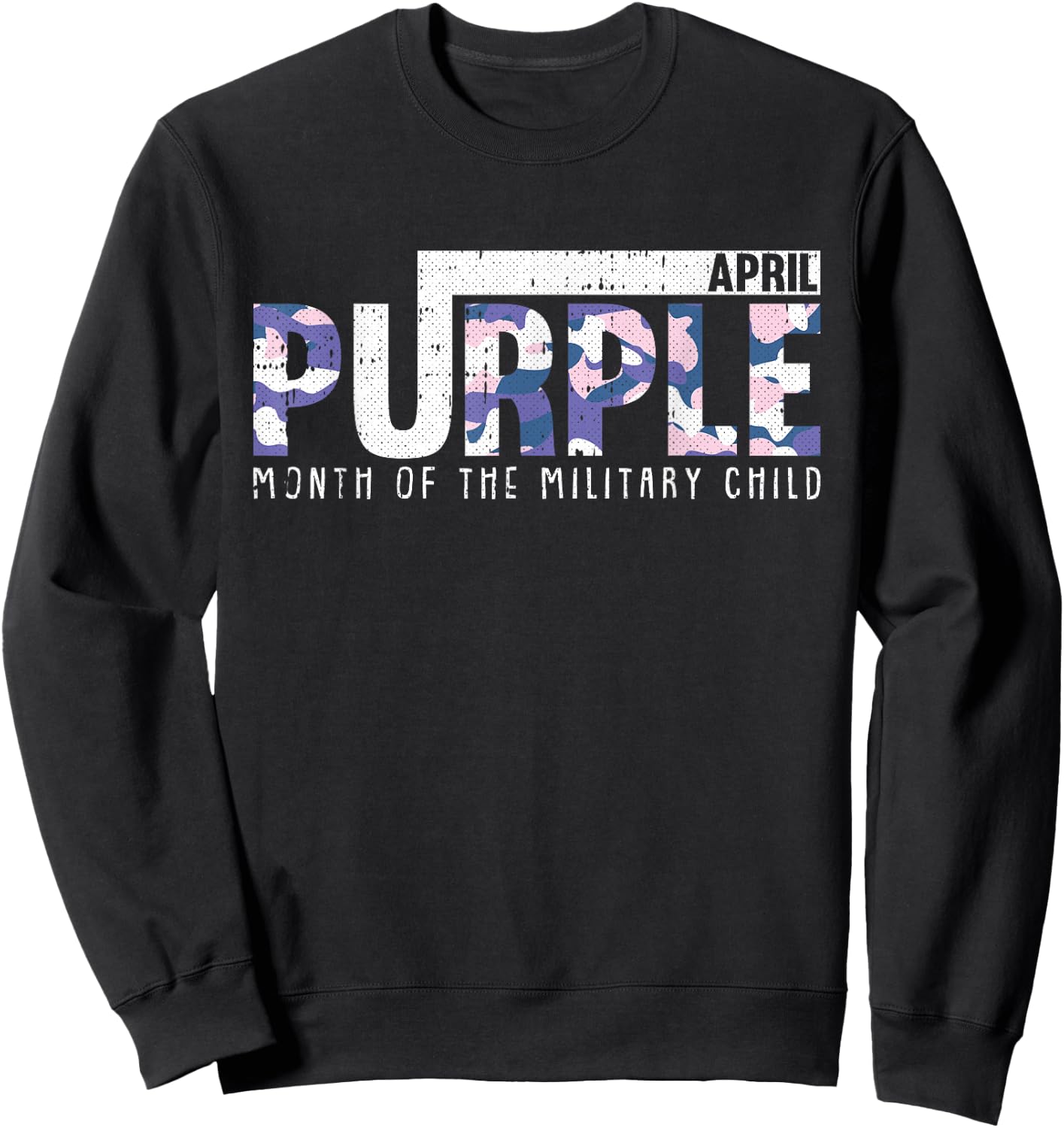 Purple Camo Month Of The Military Child Army Soldier Kids Sweatshirt - Sweatshirt | Black