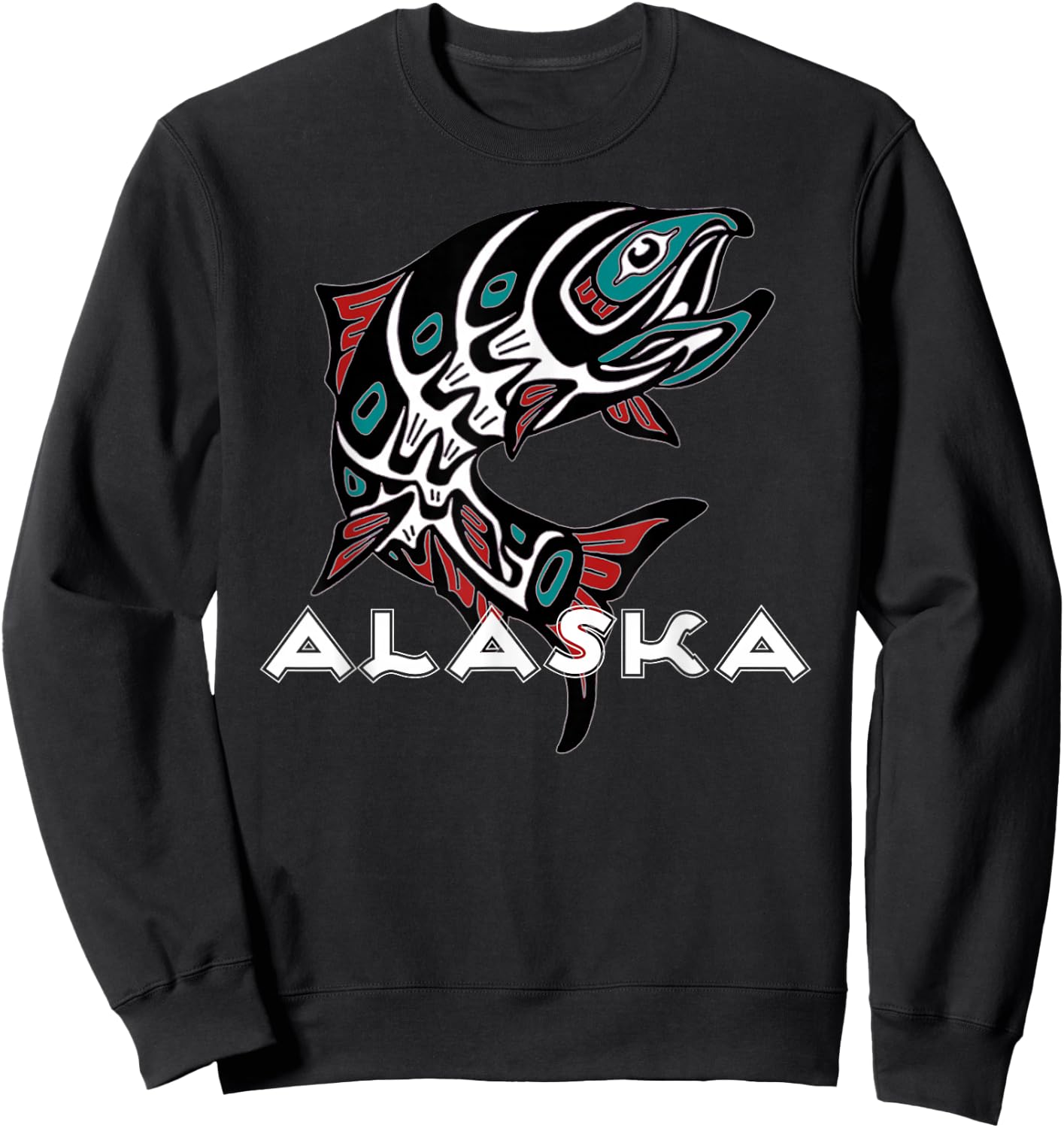 Alaska Salmon Fishing Native American Indigenous Tlingit Art Sweatshirt - Sweatshirt | Black