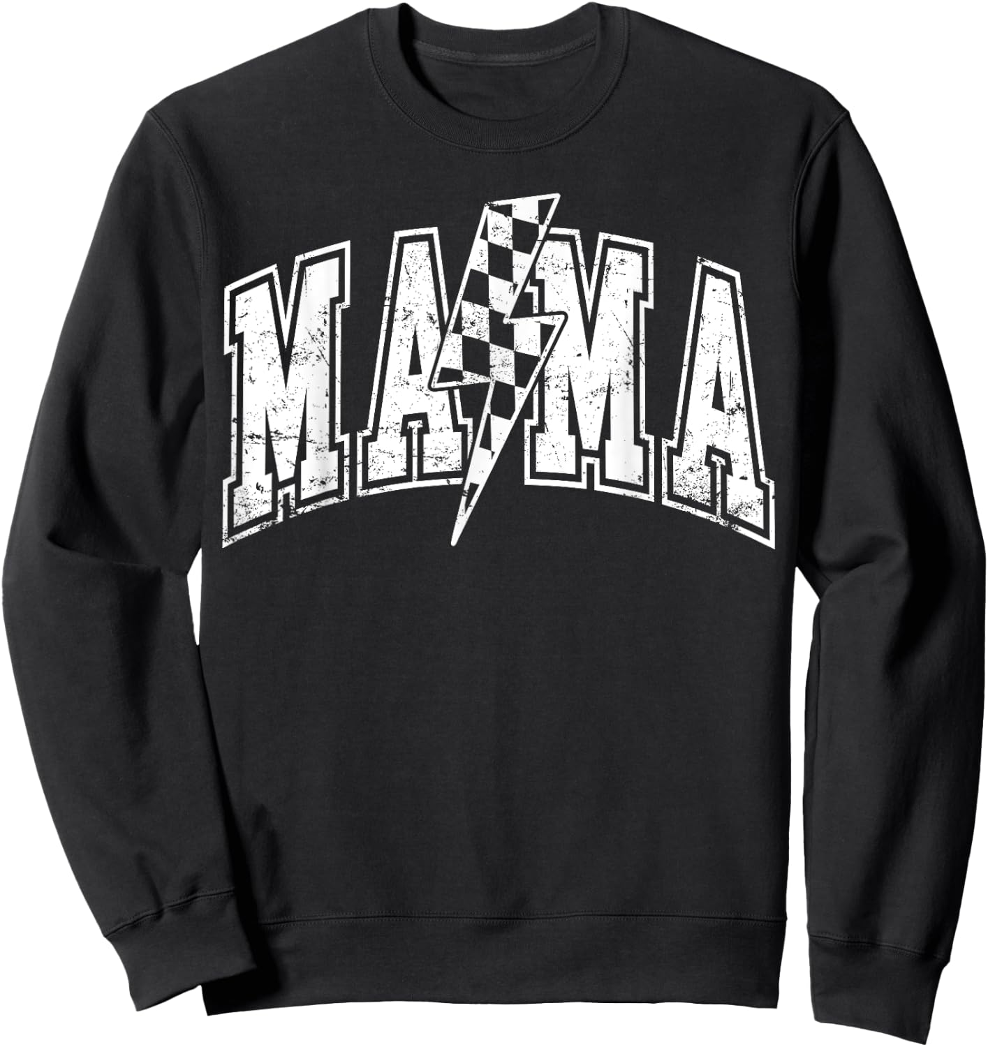 Mama Lightning Bolt Checkered Varsity Mom Women Mother's Day Sweatshirt - Sweatshirt | Black