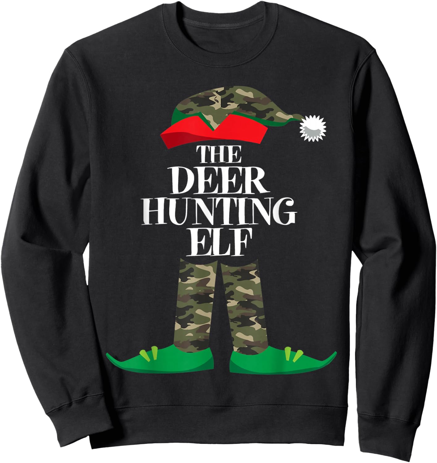 Deer Hunting Elf Matching Group Family Elf Christmas Pajama Sweatshirt - Sweatshirt | Black
