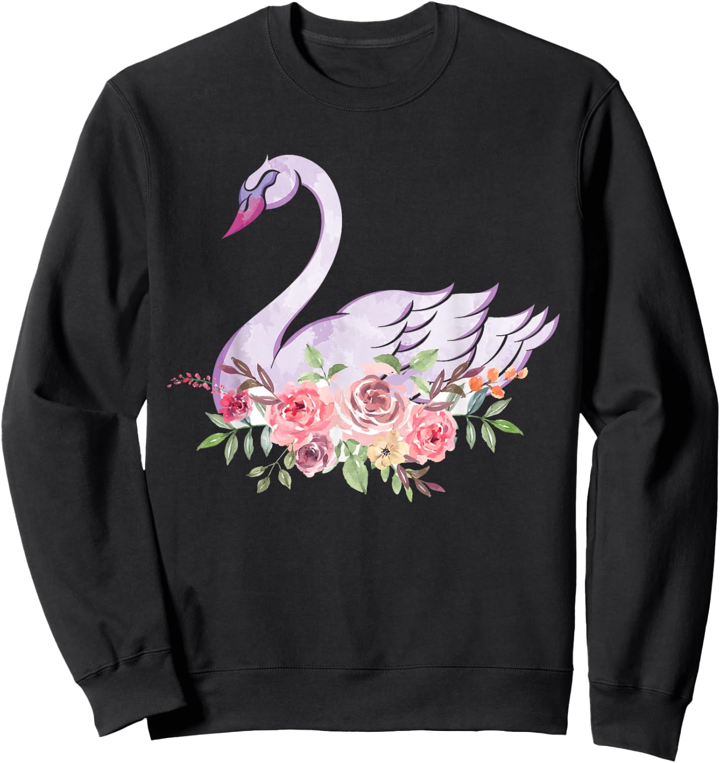 Flower Crown Cute Bird Women Gift Beautiful Swan Sweatshirt - Sweatshirt | Black