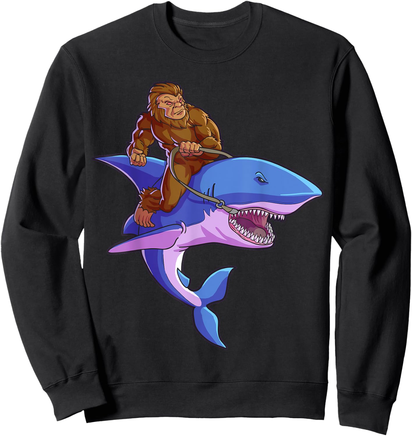 Bigfoot Riding Shark Funny Sasquatch Jawsome Kids Gift Sweatshirt - Sweatshirt | Black
