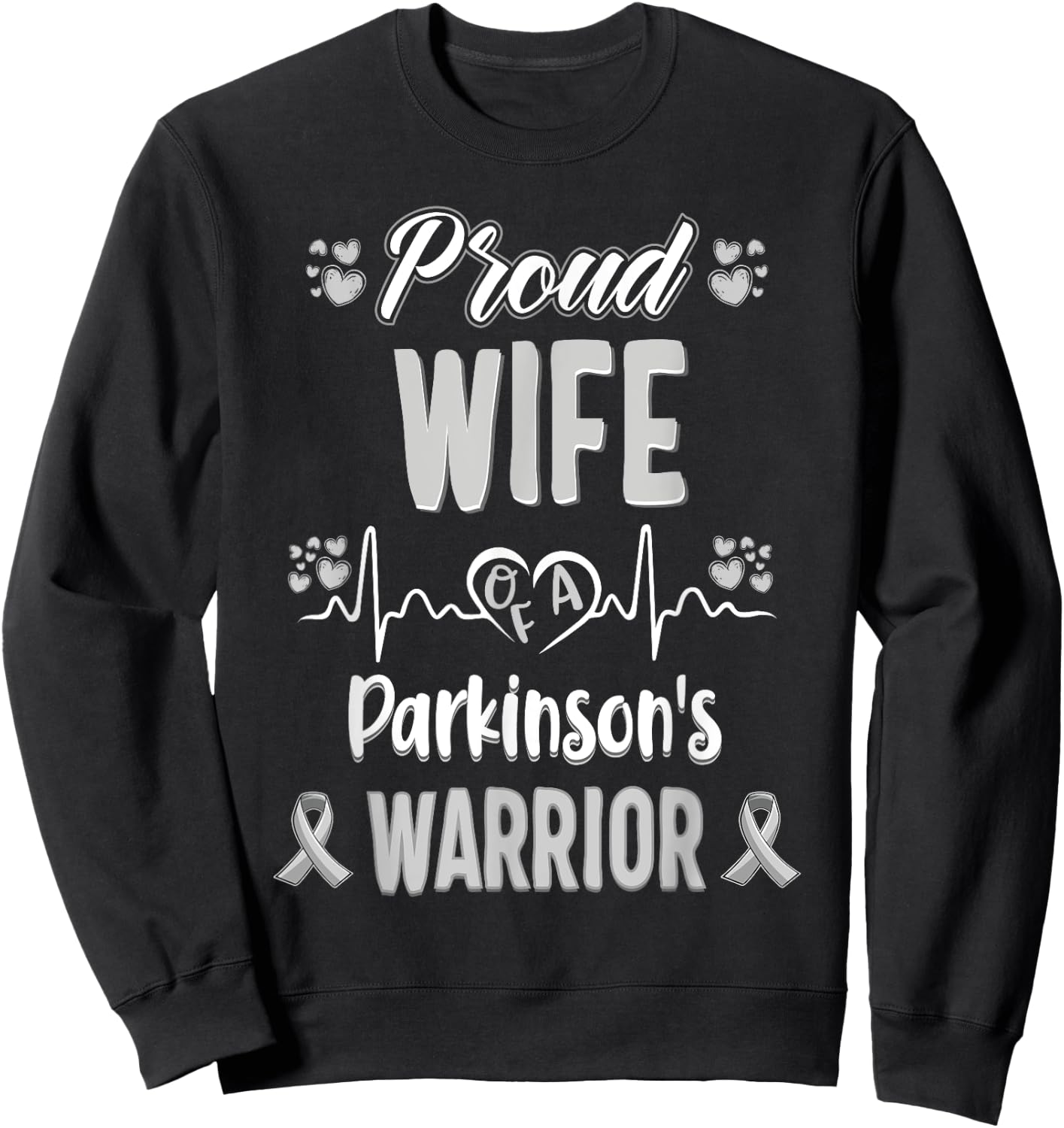 proud Wife Parkinson's disease warrior awareness ribbon Sweatshirt - Sweatshirt | Black