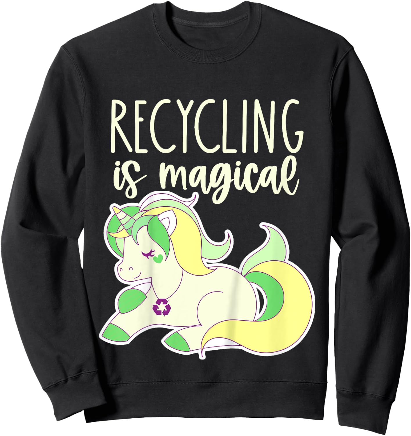Kids Toddler Earth Day Recycle Unicorn Girls Recycling is Magical Sweatshirt - Sweatshirt | Black
