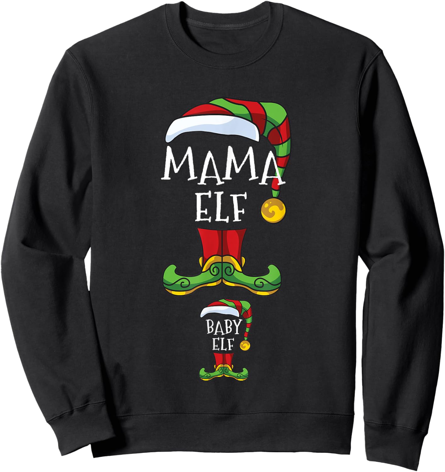 Mama And Baby Elf Pregnancy Matching Family Christmas Sweatshirt - Sweatshirt | Black