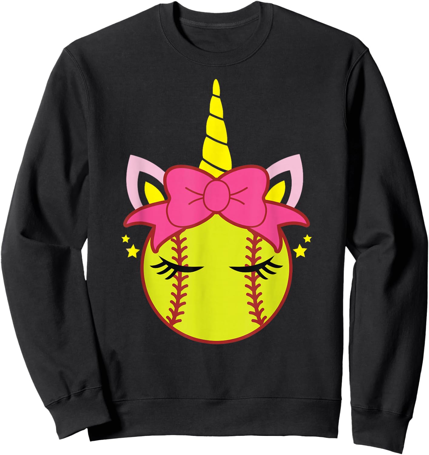 Coquette Unicorn Softball Bow Girls Women Sweatshirt - Sweatshirt | Black