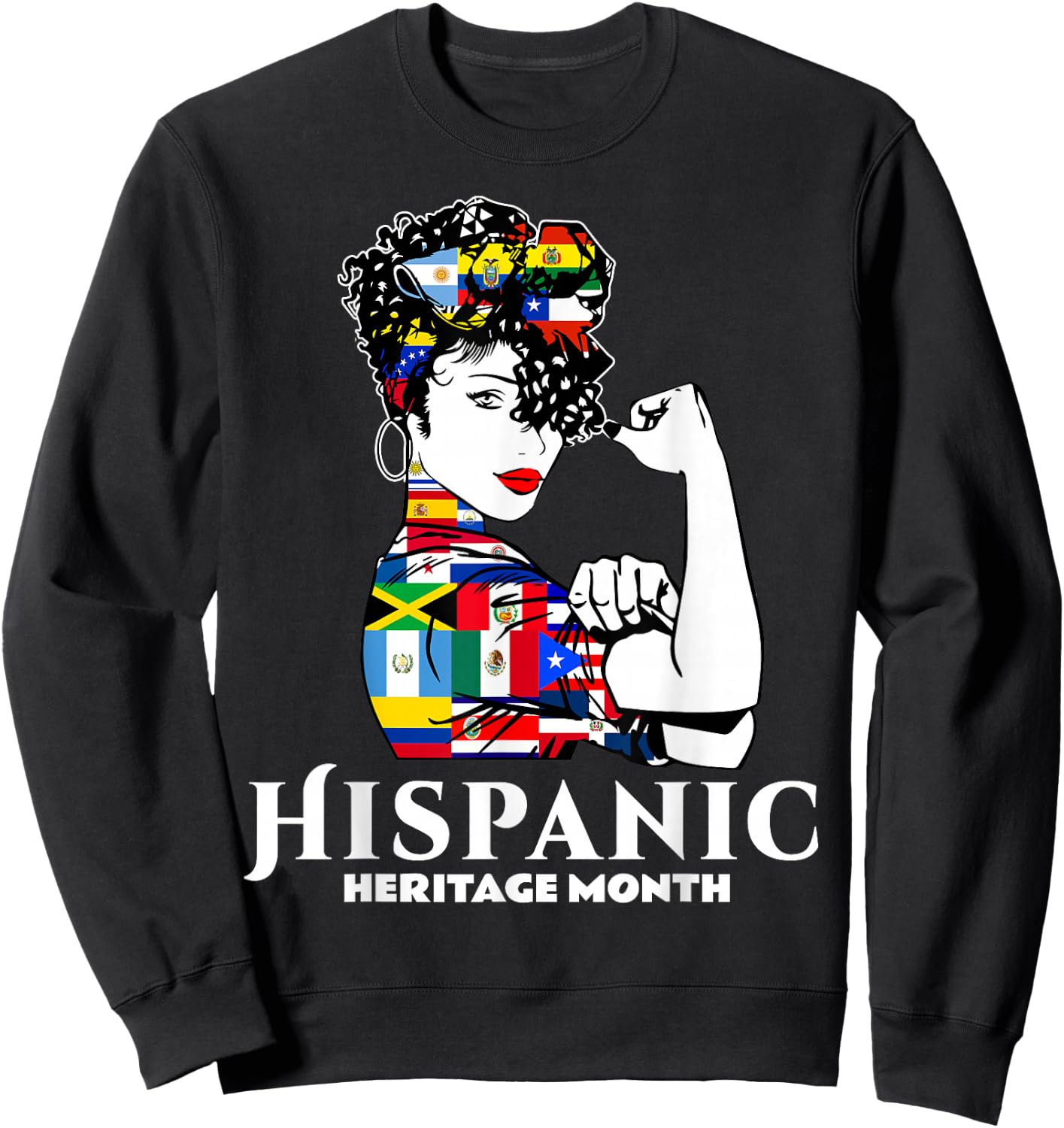 Hispanic Heritage Month Woman Latino Countries Flag Sweatshirt - Sweatshirt | Black
