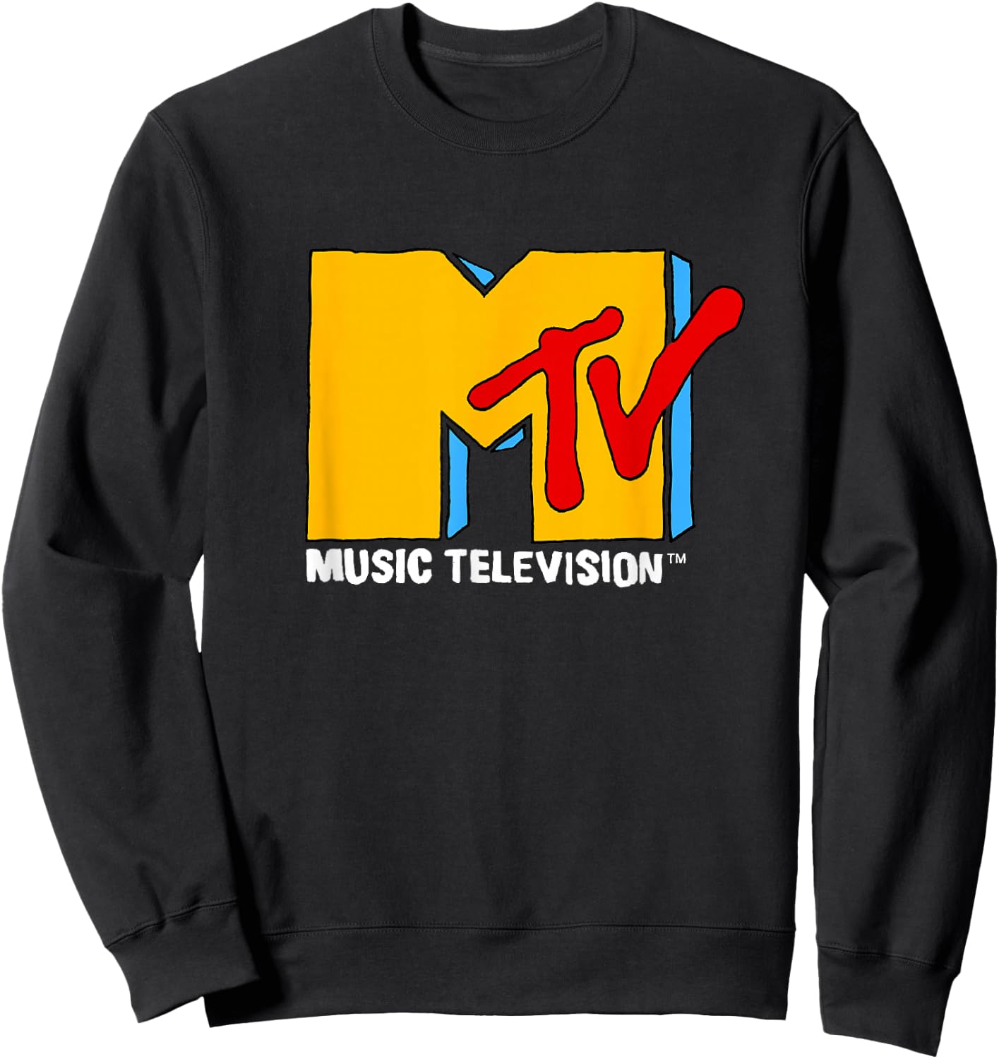 MTV Retro Eighties Neon Primary Color Pop Art Logo Sweatshirt - Sweatshirt | Black