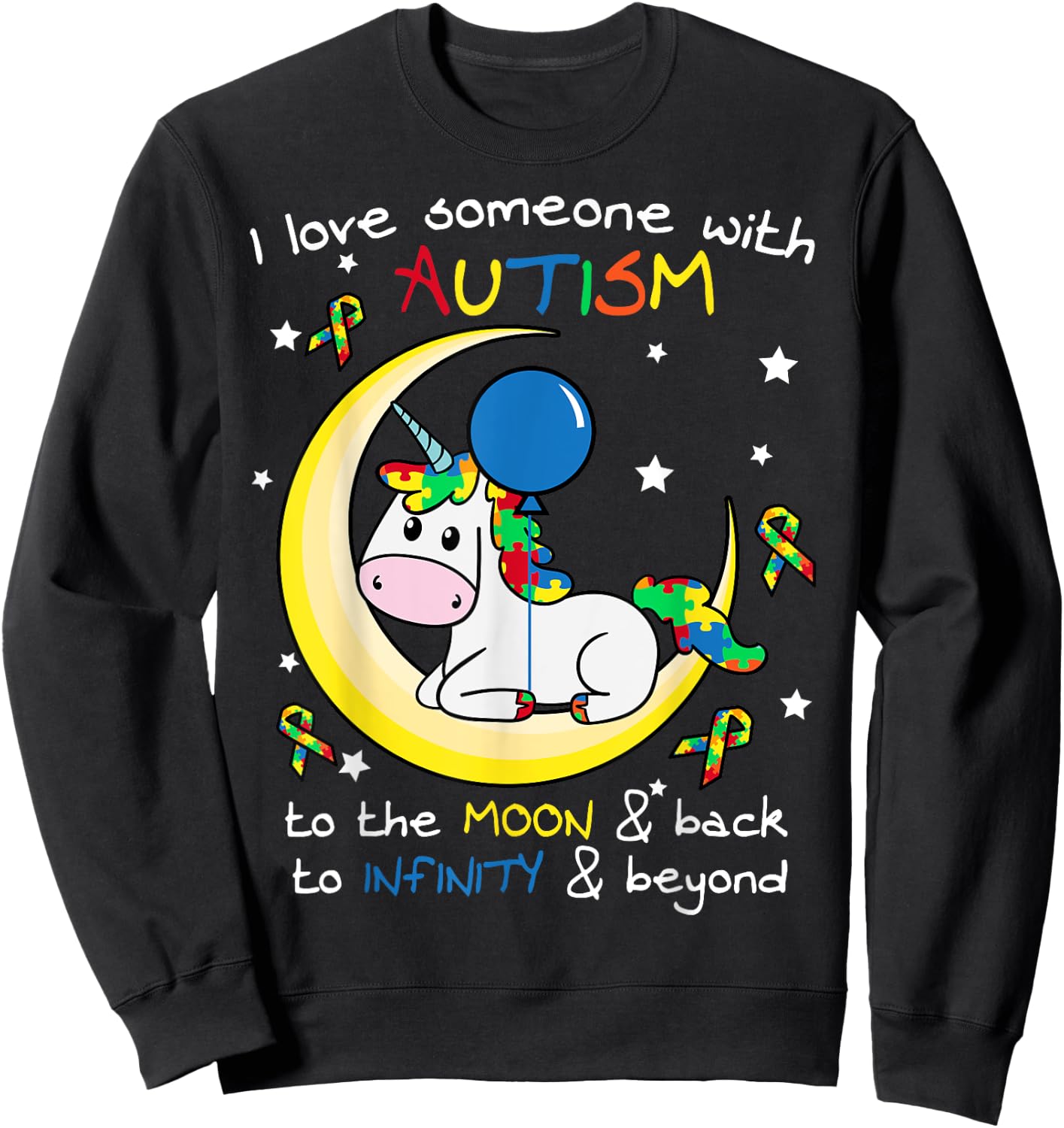 Unicorn Puzzle Moon Star Inspirational Autism Awareness Gift Sweatshirt - Sweatshirt | Black