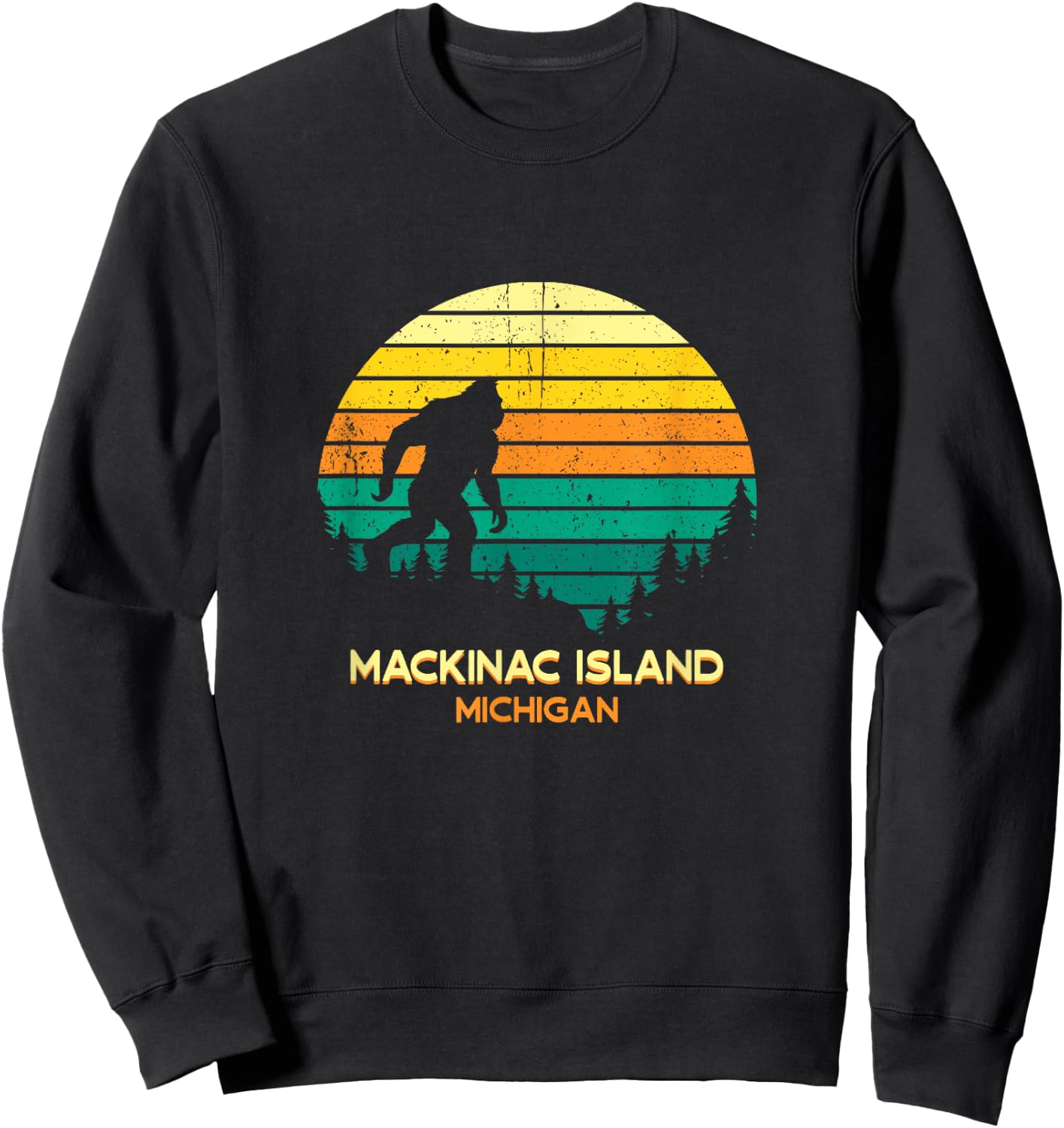 Retro Bayou Mackinac Island, Michigan Bigfoot Souvenir Sweatshirt - Sweatshirt | Black