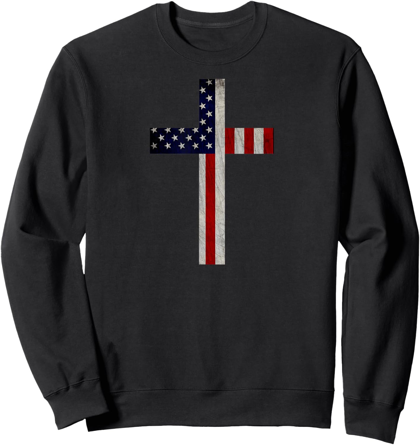 Vintage American Flag Christian Cross USA Sweatshirt - Sweatshirt | Black