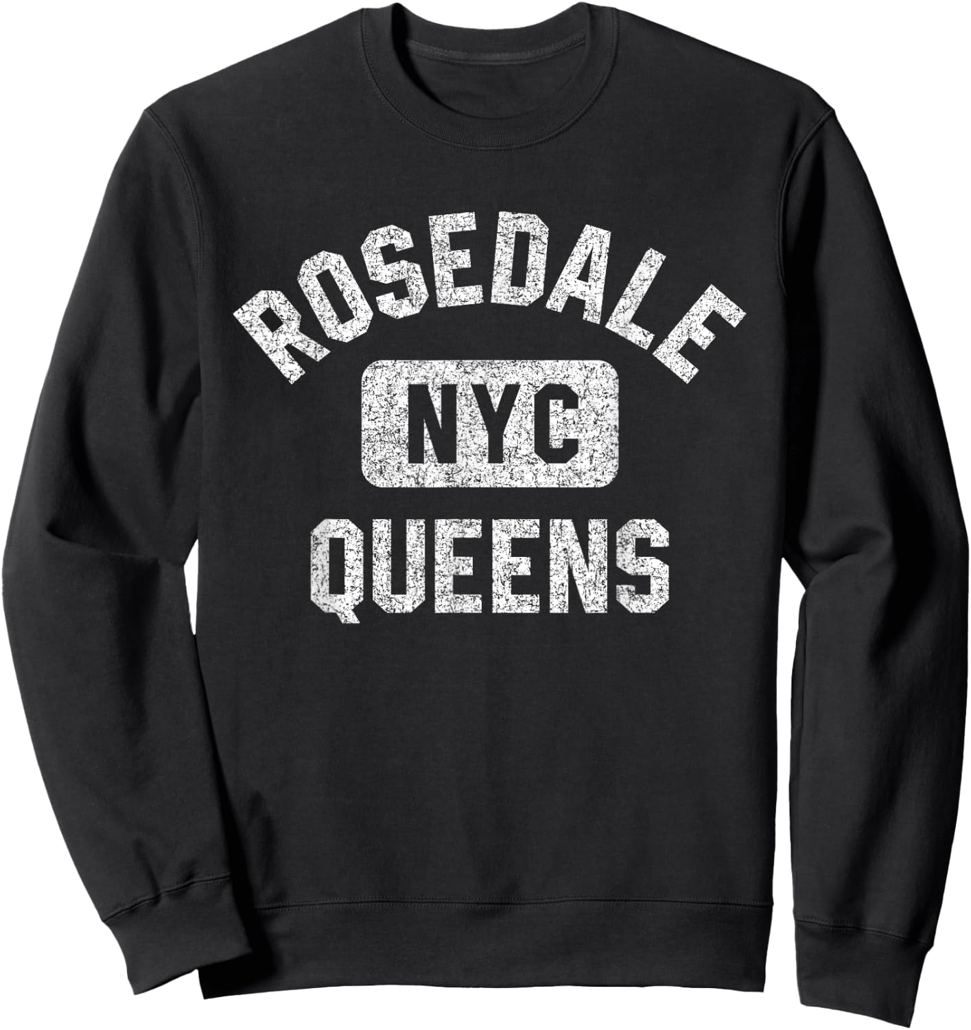 Rosedale Queens NYC Gym Style Distressed White Print Sweatshirt - Sweatshirt | Black