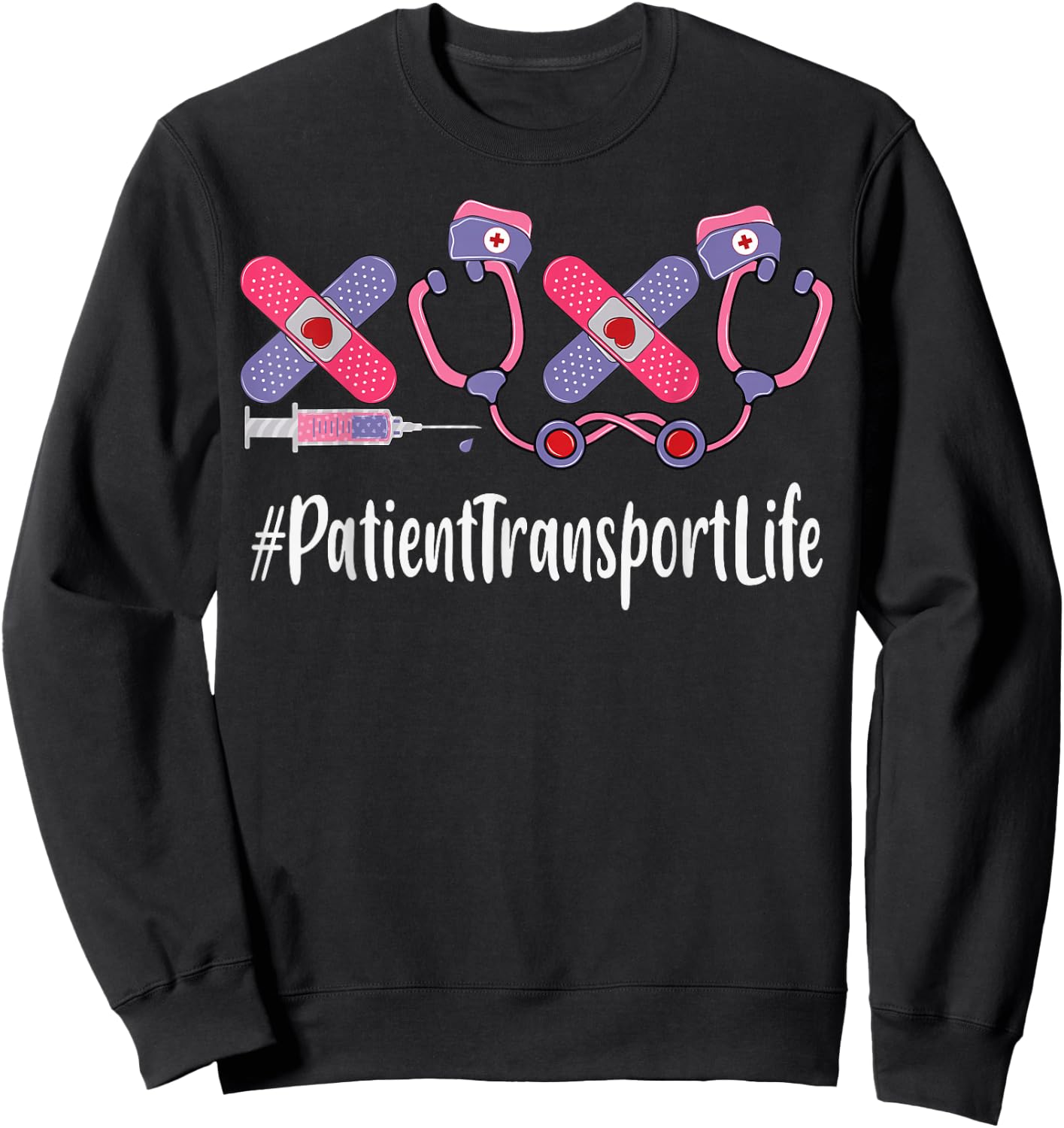Patient Transport Valentines Day Women Heart Stethoscope Sweatshirt - Sweatshirt | Black