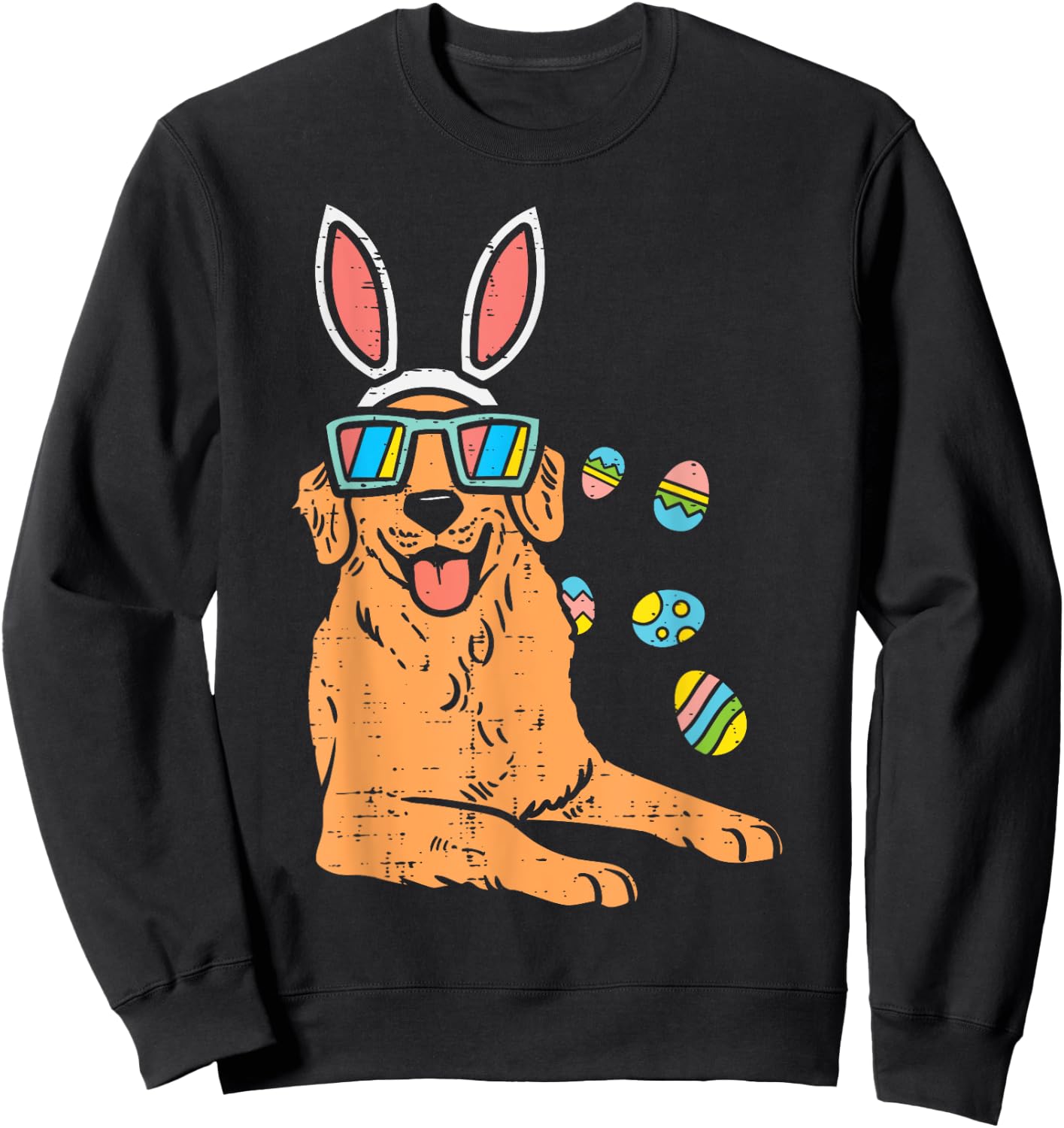 Golden Retriever Bunny Glasses Easter Eggs Dog Owner Lover Women Kids Sweatshirt - Sweatshirt | Black