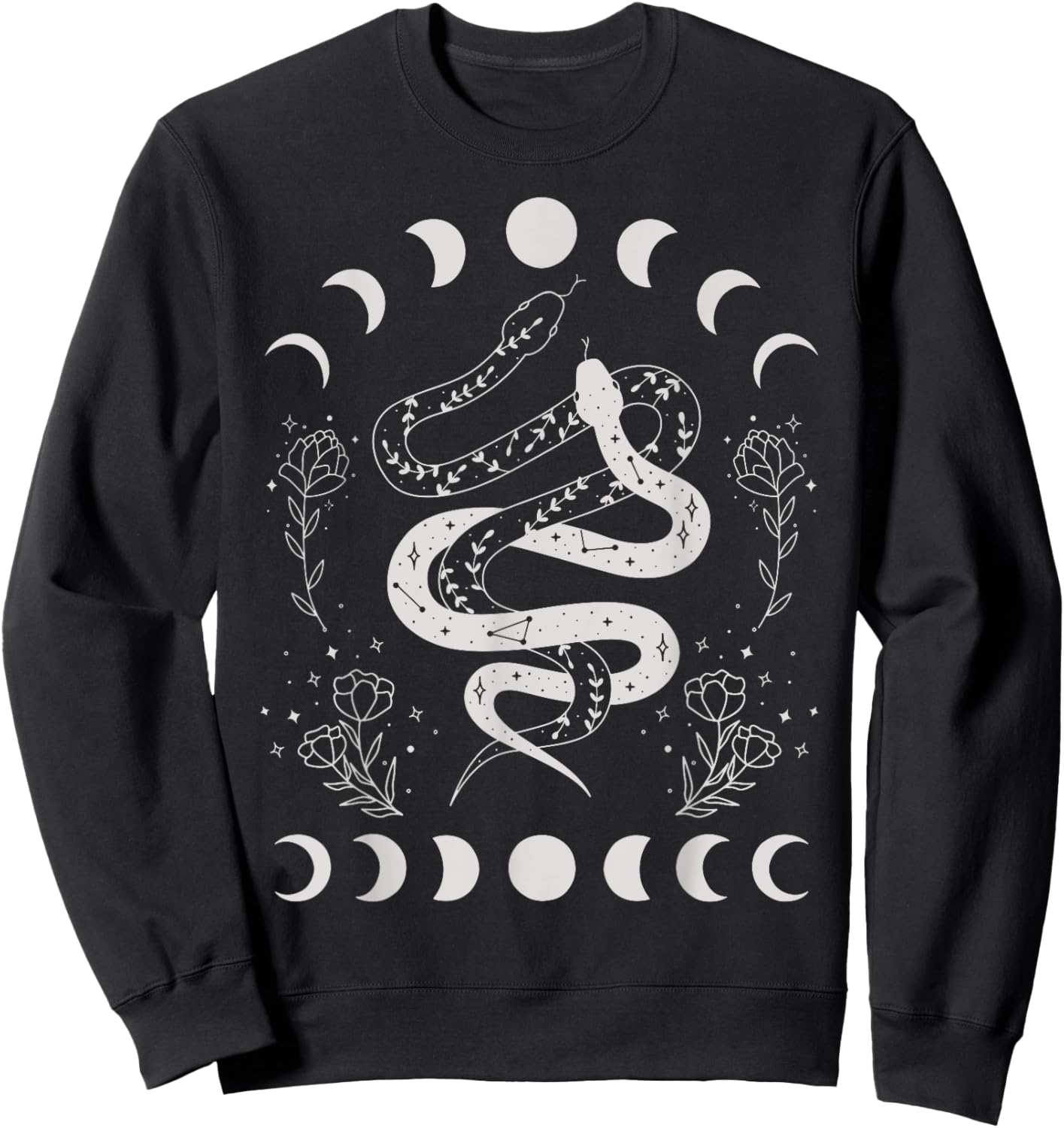 Snake And Moon Phases Celestial Floral Witchy Halloween Sweatshirt - Sweatshirt | Black