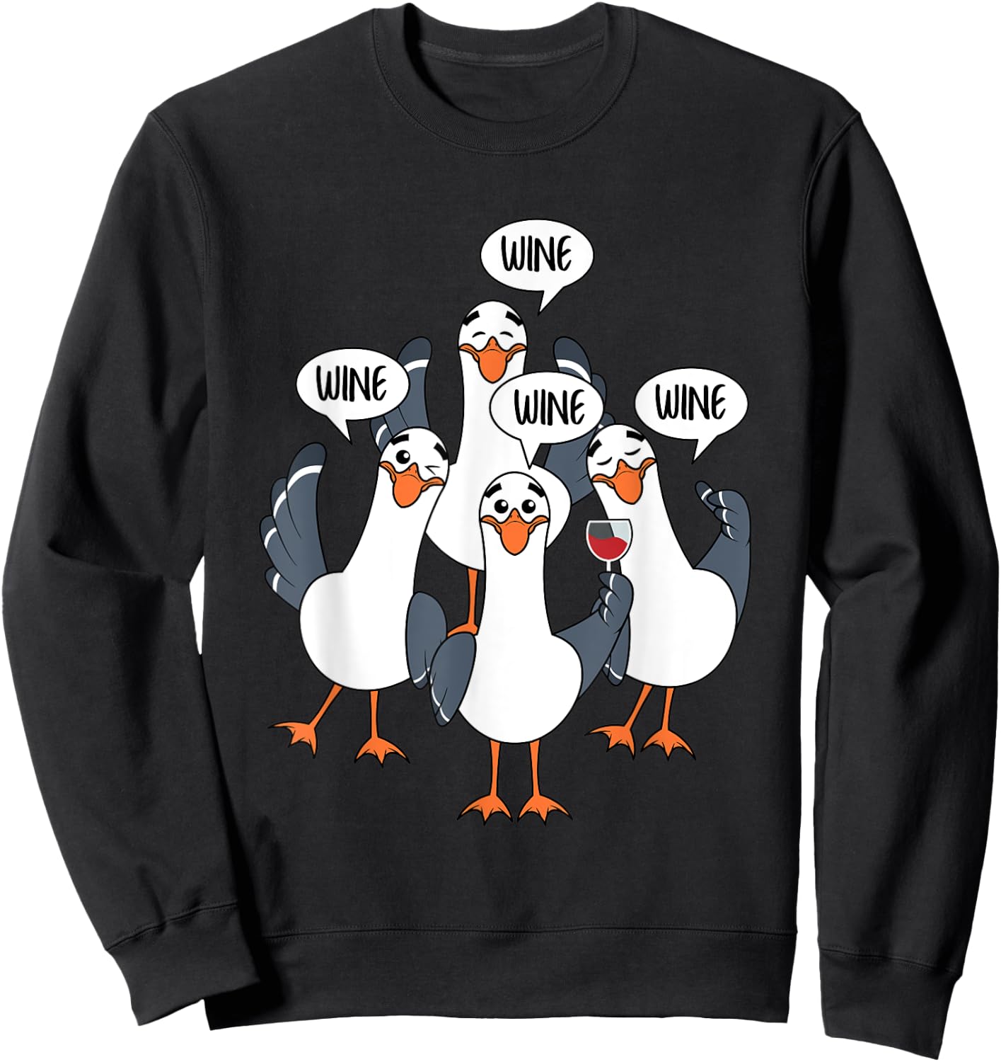 Seagull Wine Funny Bird Lover Drinking Enthusiast Women Gift Sweatshirt - Sweatshirt | Black