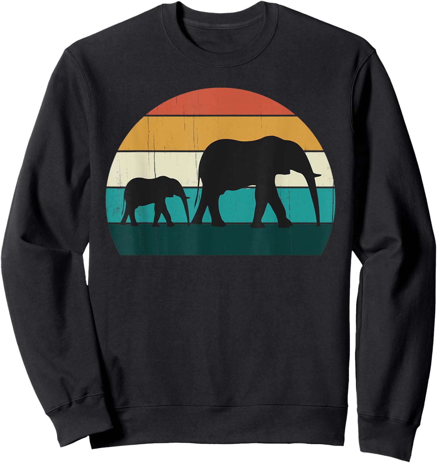Retro Elephant & Baby - Vintage Sunset African Land Mammals Sweatshirt - Sweatshirt | Black