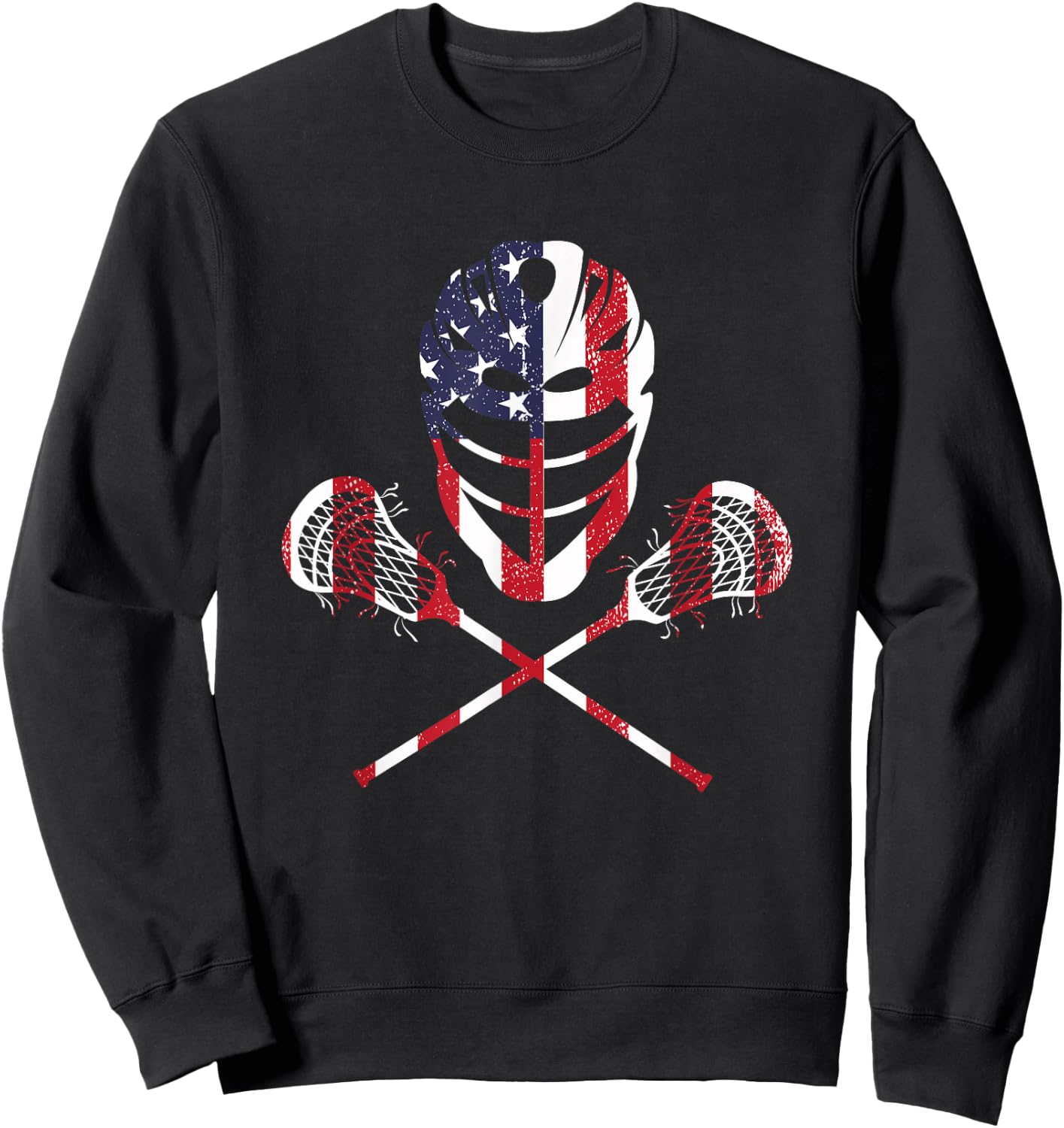 Lacrosse American Flag Lax Helmet Sticks 4th of July Sweatshirt - Sweatshirt | Black