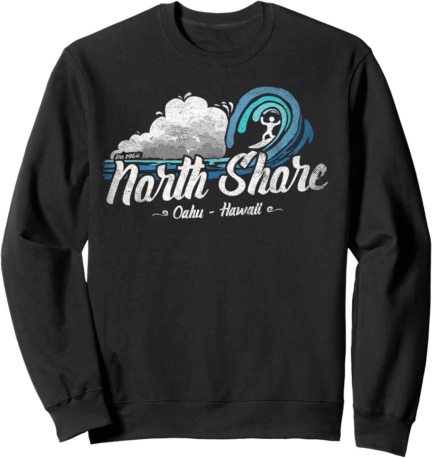Vintage North Shore, Sunset Beach, Pipeline, Oahu, Hawaii Sweatshirt - Sweatshirt | Black