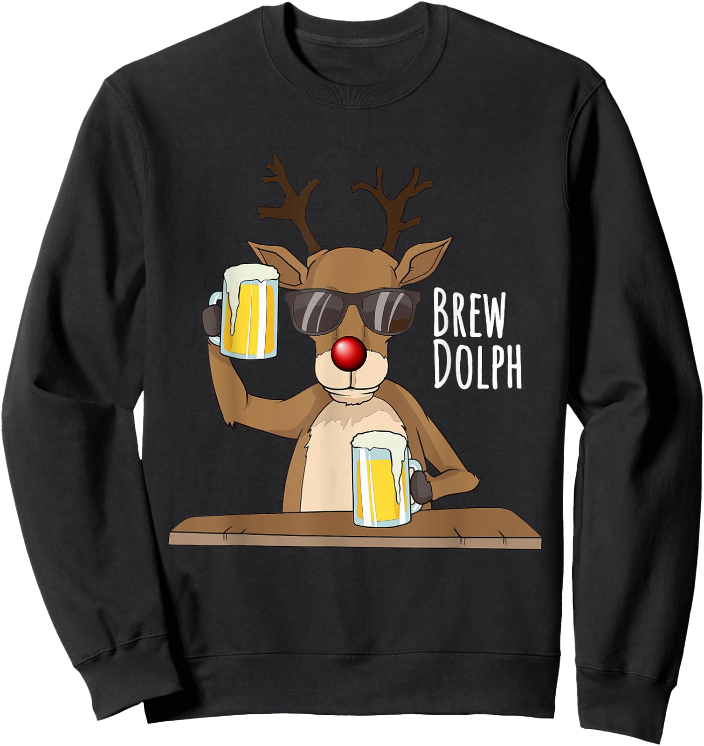 Funny Christmas Alcohol Shirt. Brew Dolph Beer Drinking Deer Sweatshirt - Sweatshirt | Black