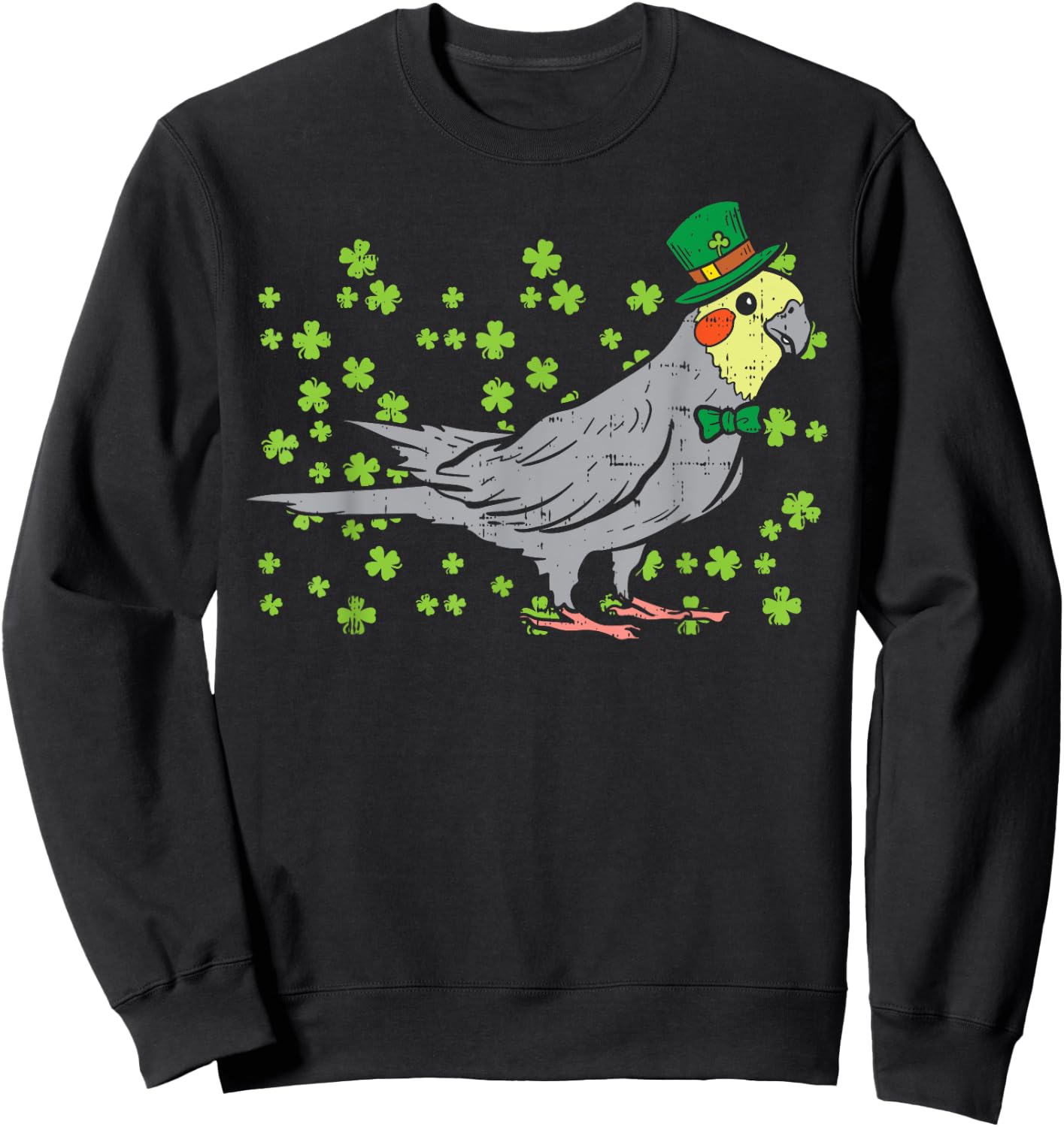 Leprechaun Cockatiel Bird Clover St Patricks Day Animal Gift Sweatshirt - Sweatshirt | Black