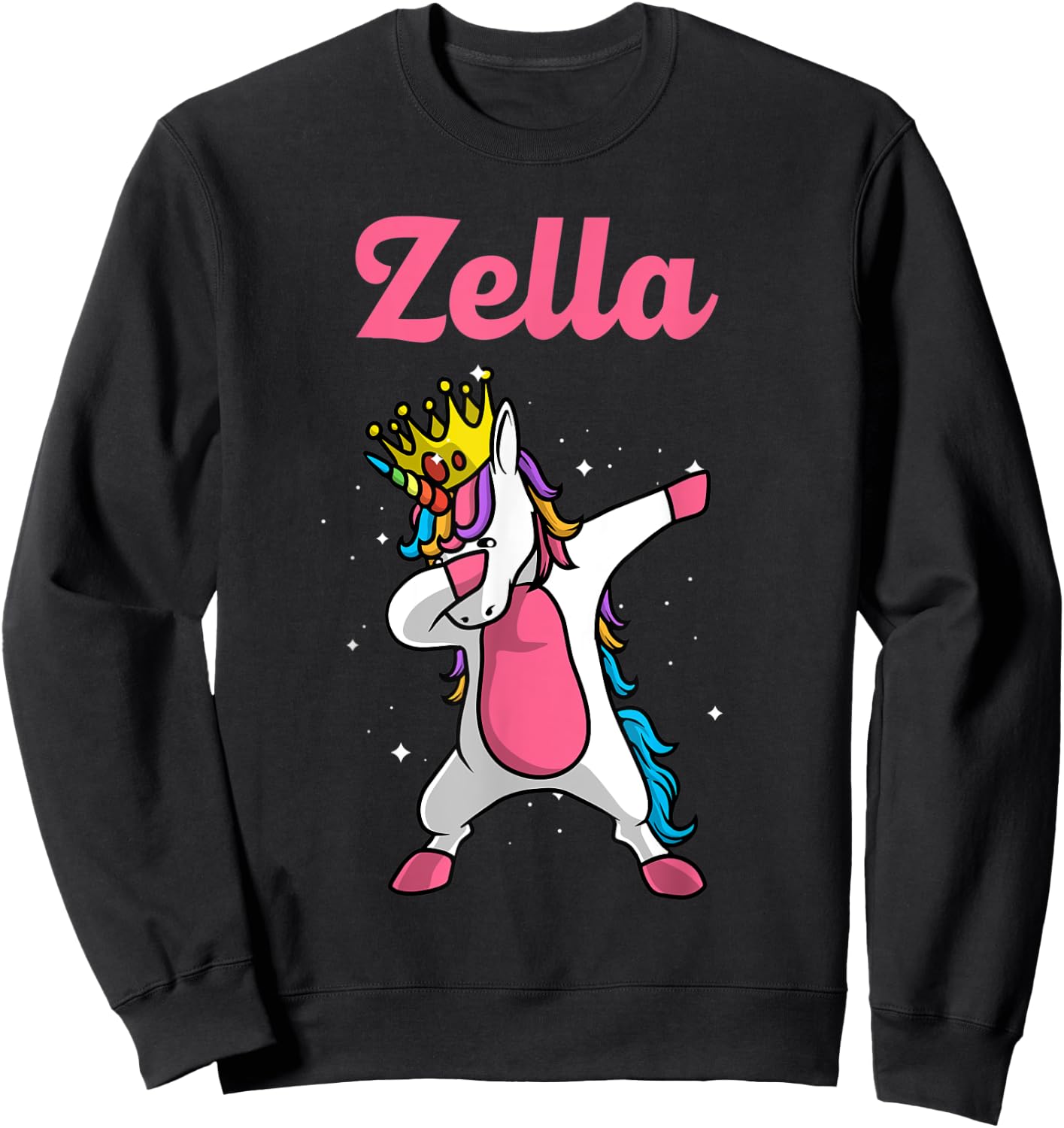 ZELLA Name Personalized Birthday Dabbing Unicorn Queen Sweatshirt - Sweatshirt | Black