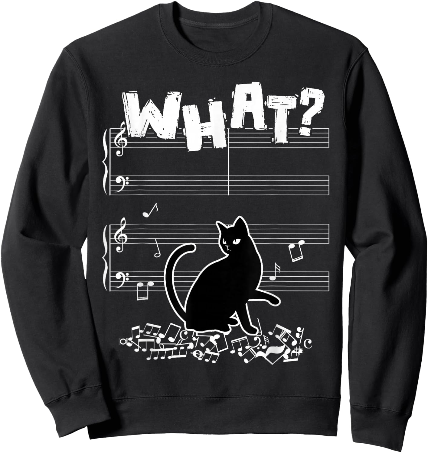 Cat What Funny Cat Music Note Sweatshirt - Sweatshirt | Black