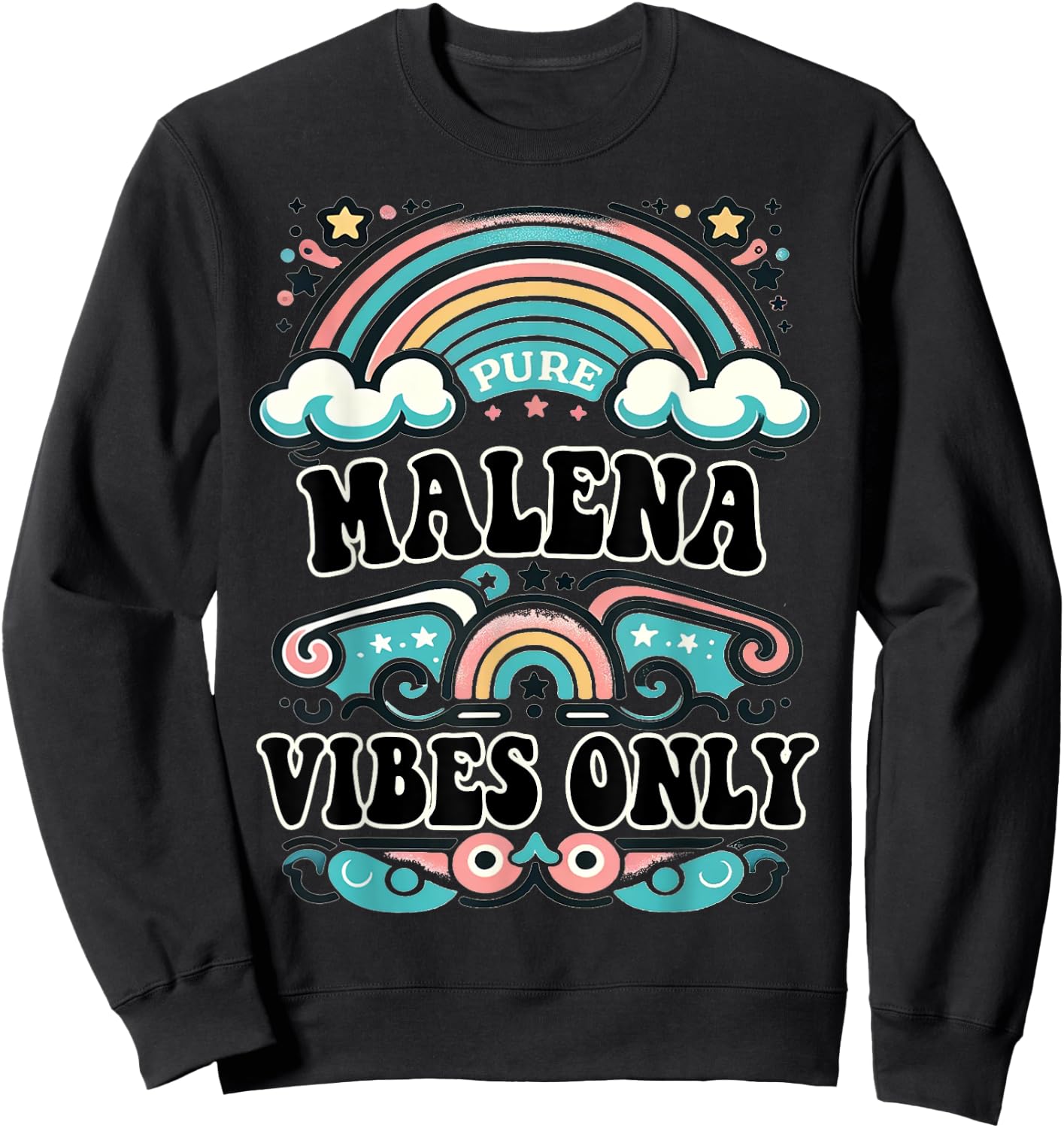 MALENA Vibes Only Cute Retro Girls MALENA Name Sweatshirt - Sweatshirt | Black