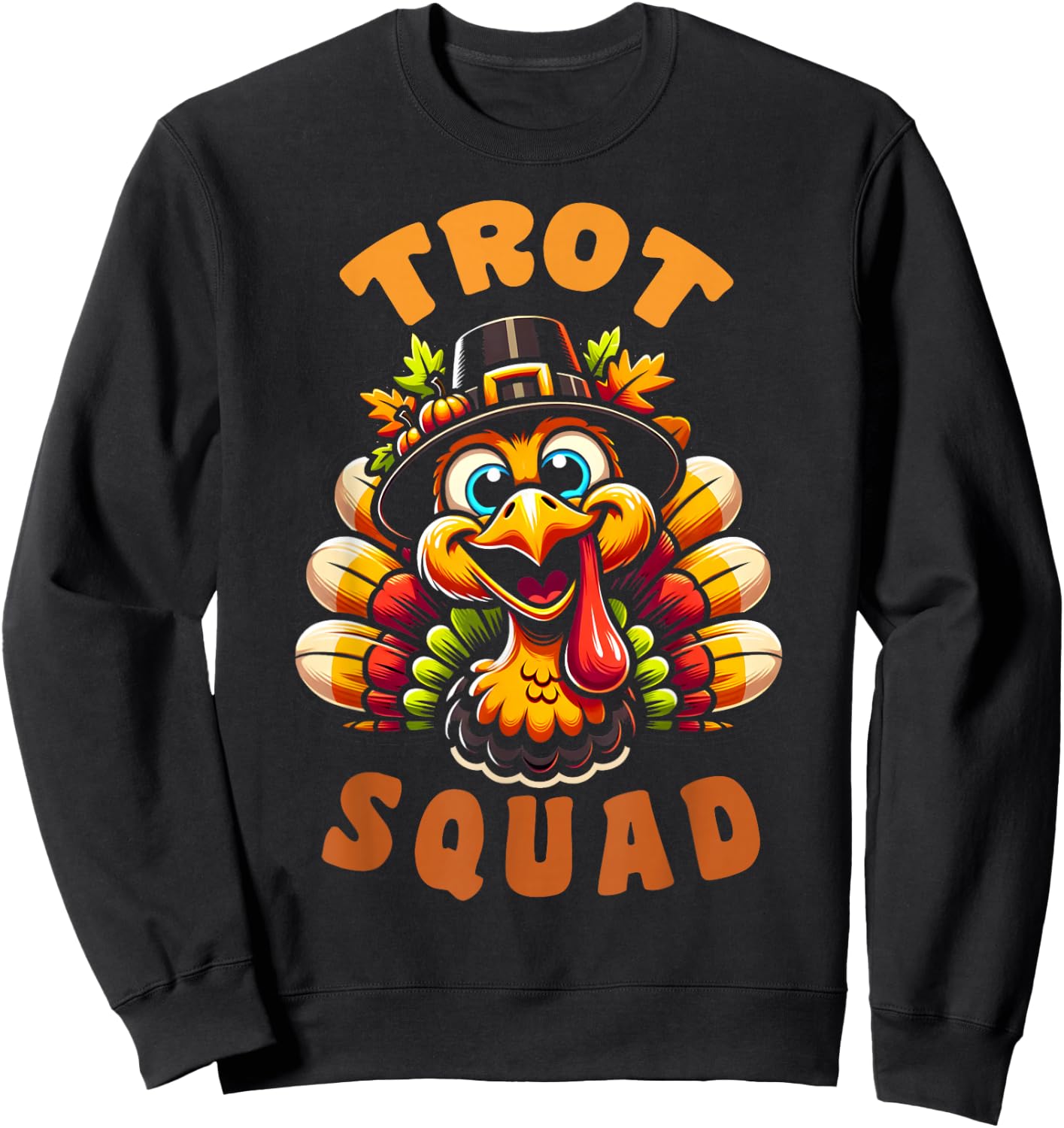 Trot Squad Funny Retro Thanksgiving Day Running Turkey Sweatshirt - Sweatshirt | Black