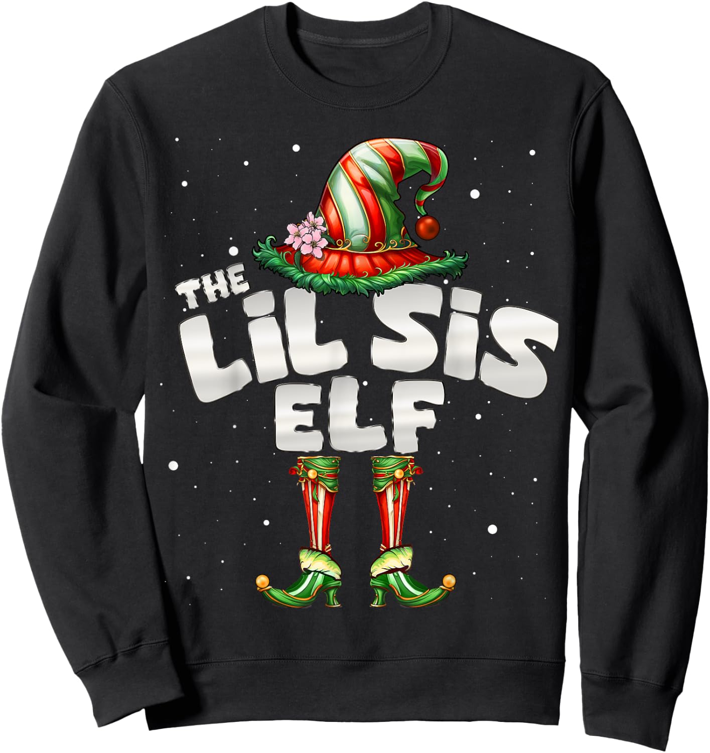 I'm The Sister Elf Family Matching Group Christmas Lil Sis Sweatshirt - Sweatshirt | Black