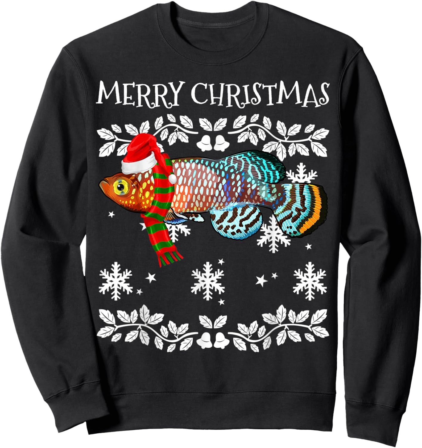 Fish Merry Christmas Ornament Killifish Ugly Xmas Sweatshirt - Sweatshirt | Black