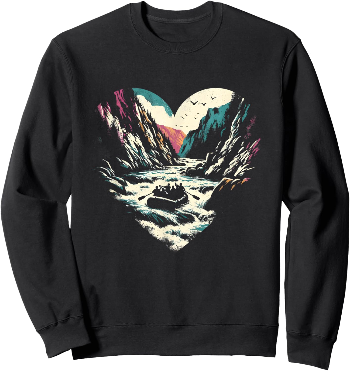 Whitewater Rafting Heart - Vintage Extreme Rafting Lover Sweatshirt - Sweatshirt | Black