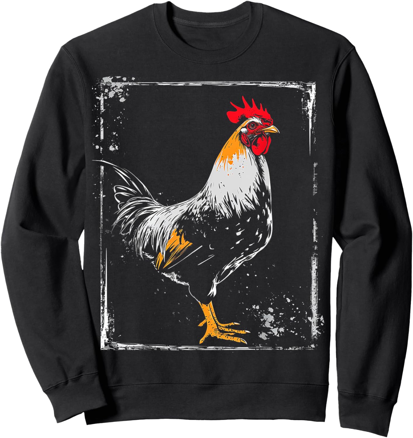 Chicken Painting Drawing Animal Art Graphic Chicken Sweatshirt - Sweatshirt | Black