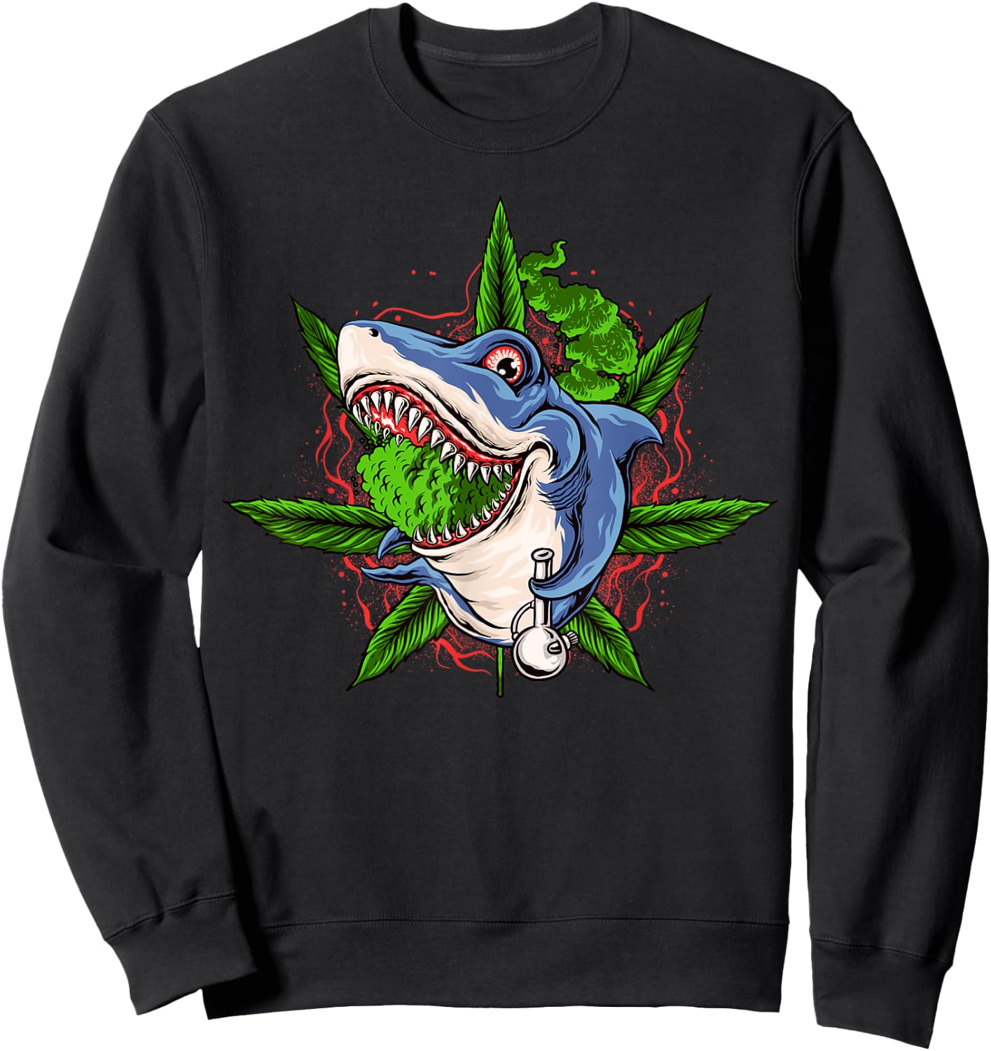 Funny Shark Weed Smoker Shark Smoking Bong Marijuana Sweatshirt - Sweatshirt | Black