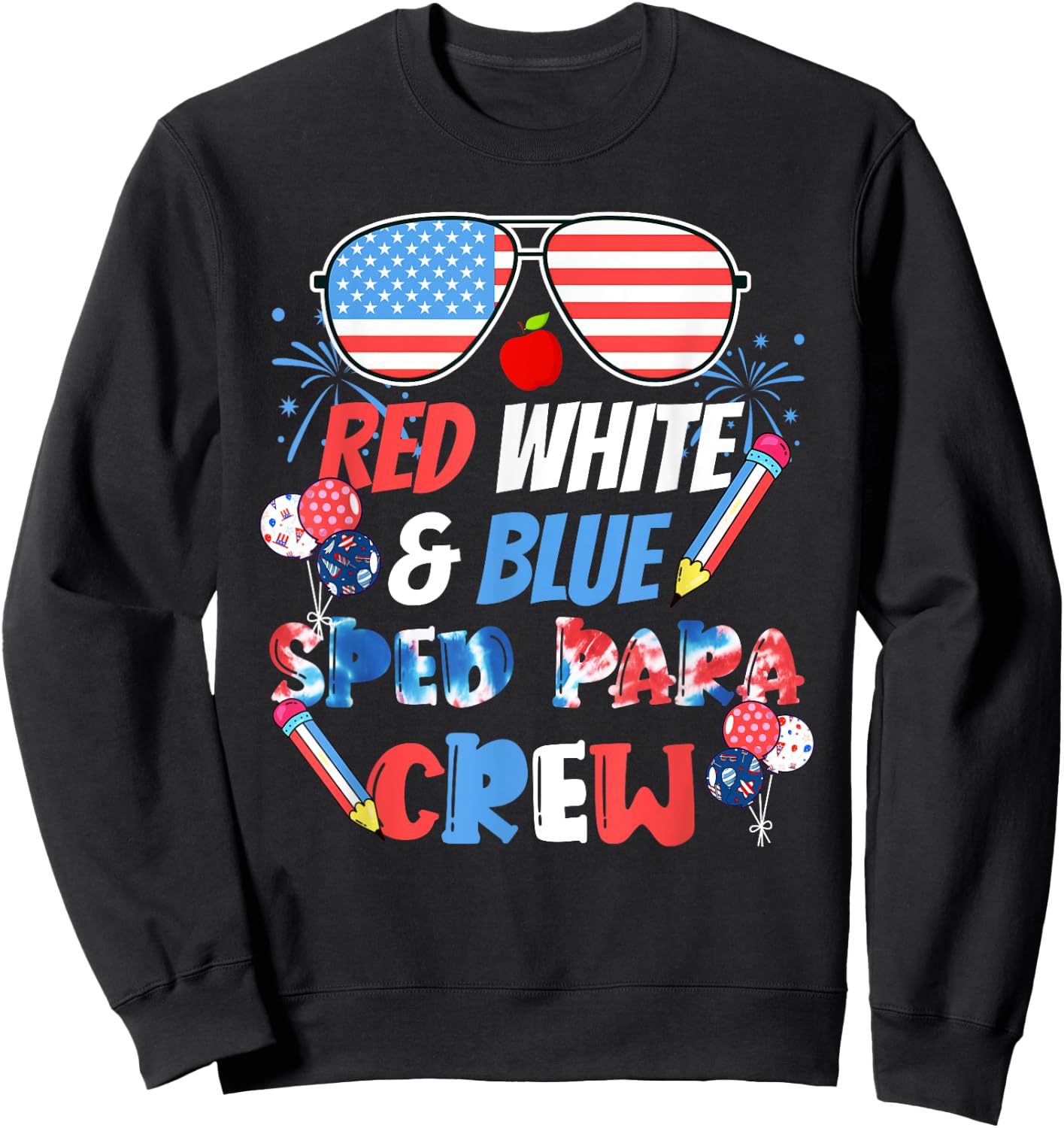Tie Dye Red White & Blue Sped Para Crew 4th of July Sweatshirt - Sweatshirt | Black