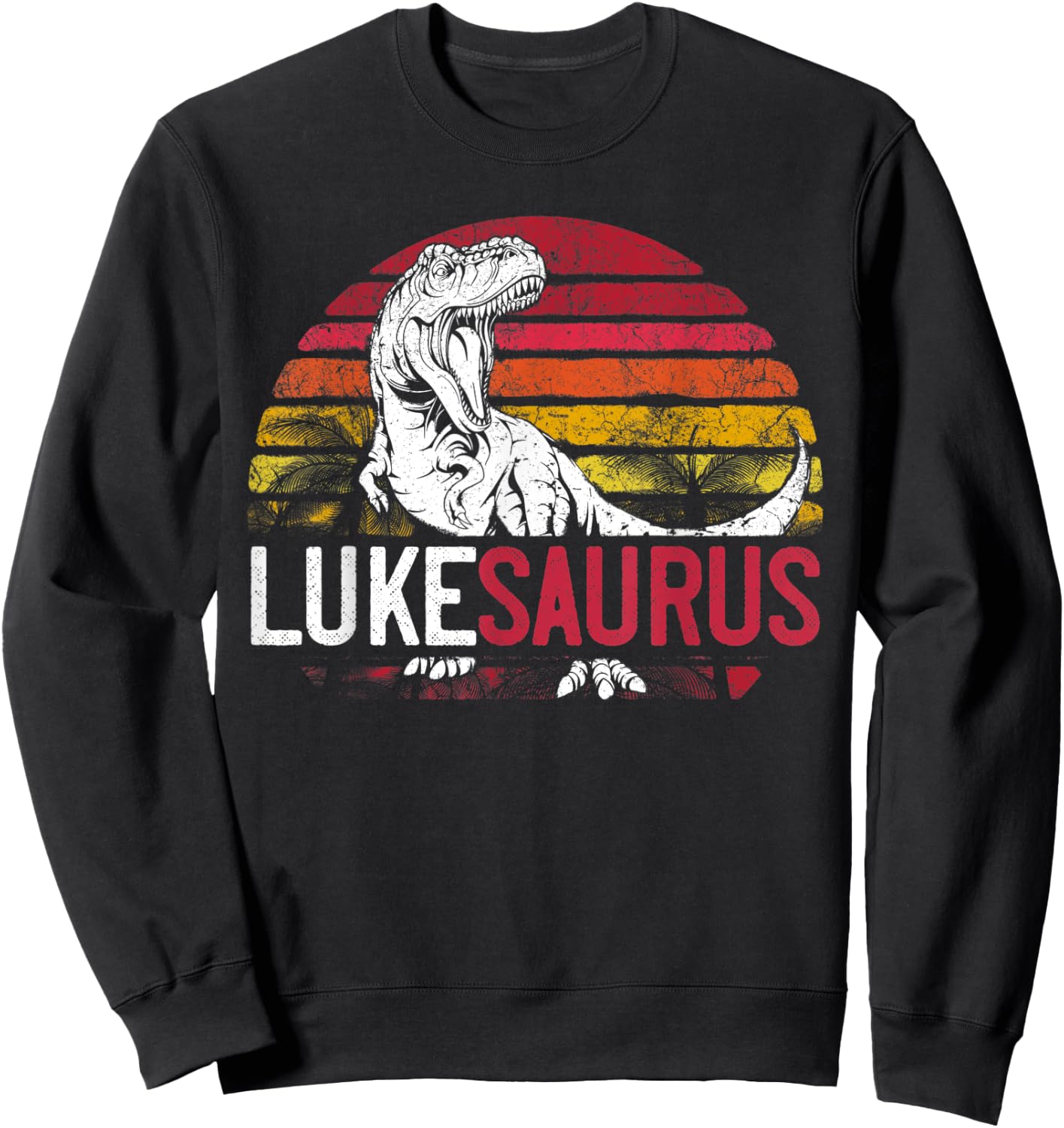 Luke Saurus Funny Personalized Dinosaur T Rex Name Gift Boys Sweatshirt - Sweatshirt | Black