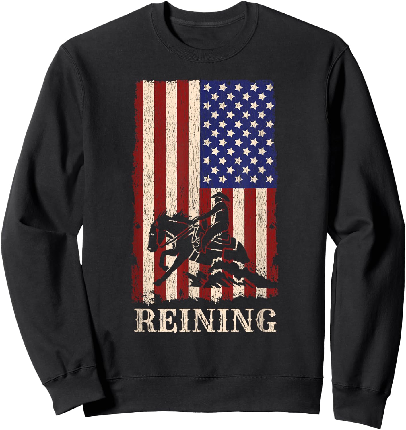 Reining Horse July 4th Flag Funny Equestrian Gift Men Women Sweatshirt - Sweatshirt | Black