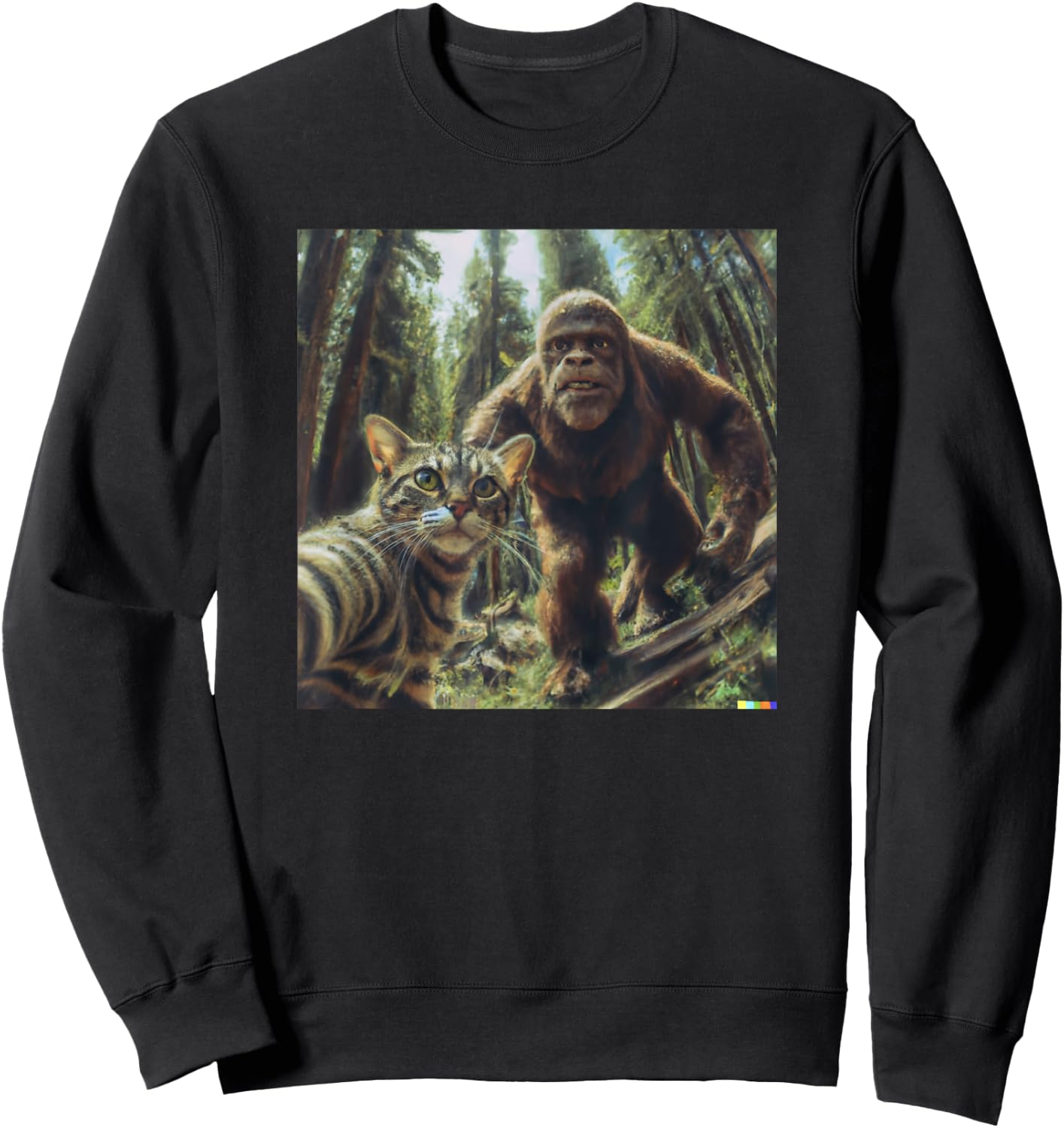 Cat Bigfoot Sasquatch Selfie Photo Funny Retro Classic Humor Men Women Girls Kids Sweatshirt - Sweatshirt | Black