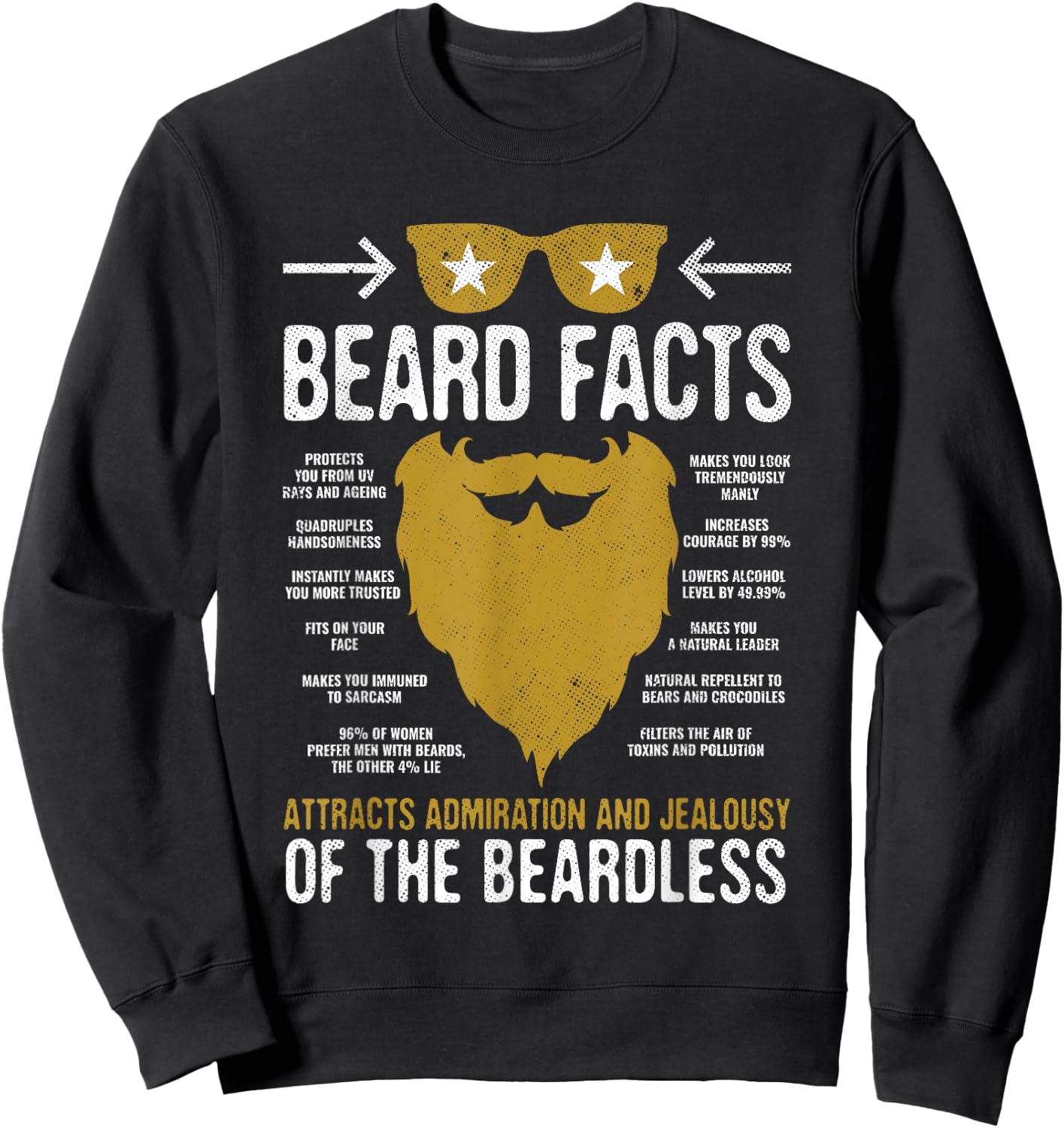 Bearded Man Vintage Style Funny Beard Facts Gift Sweatshirt - Sweatshirt | Black