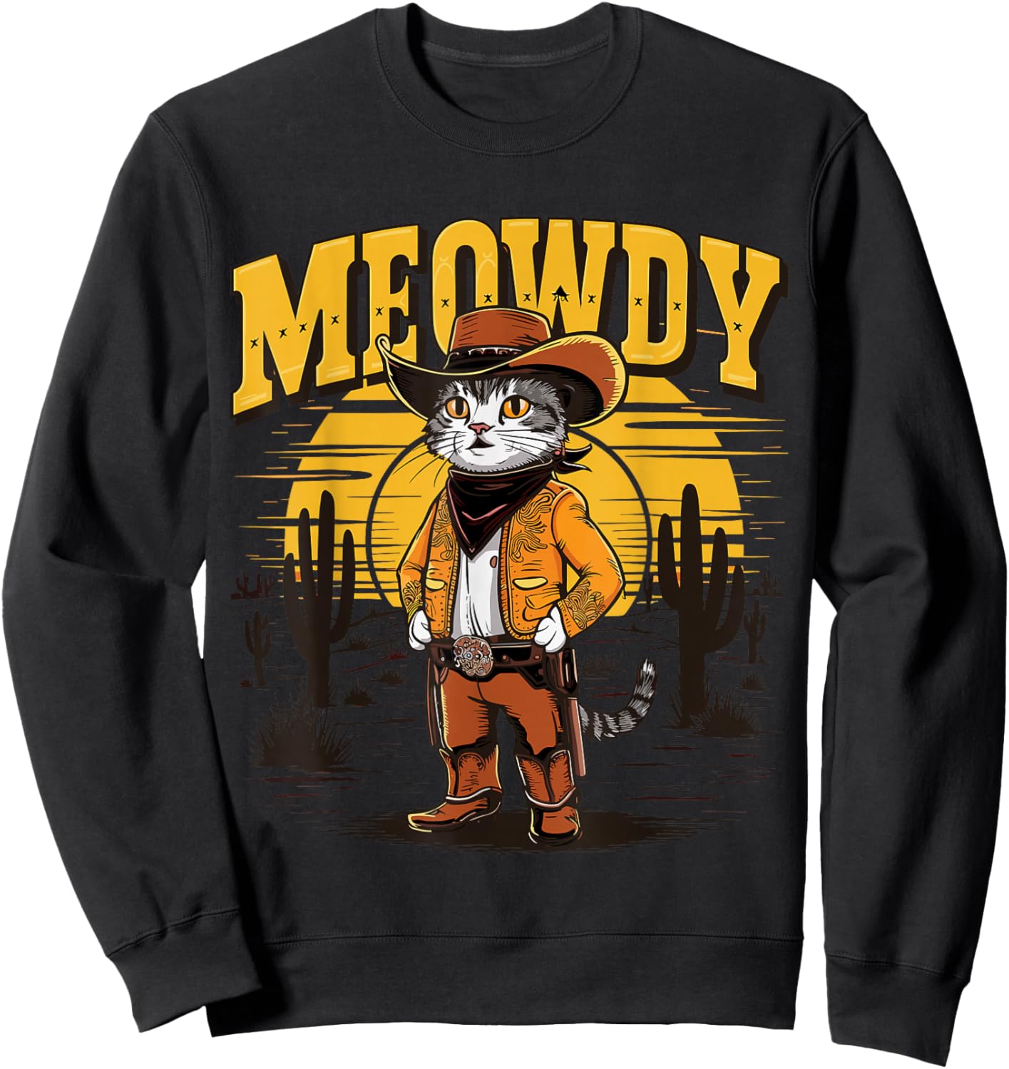 Meowdy Cowboy Cat Country Western Cat Sweatshirt - Sweatshirt | Black